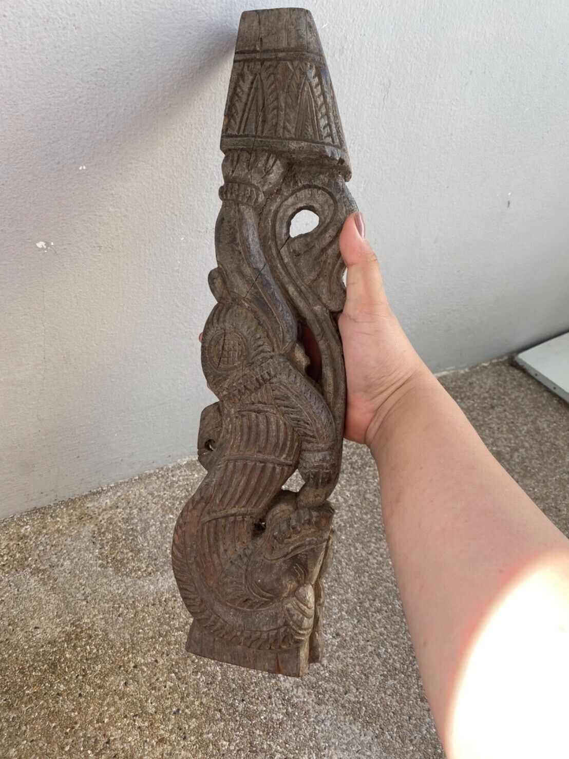 Antique wood carving wall bracket corbel Chinese Dragon lion 16 Inches
