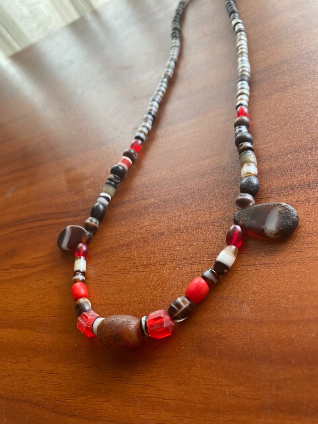 Ancient Old Dzi Banded Agate Amber and glass beads Antique Beads Necklace Mala