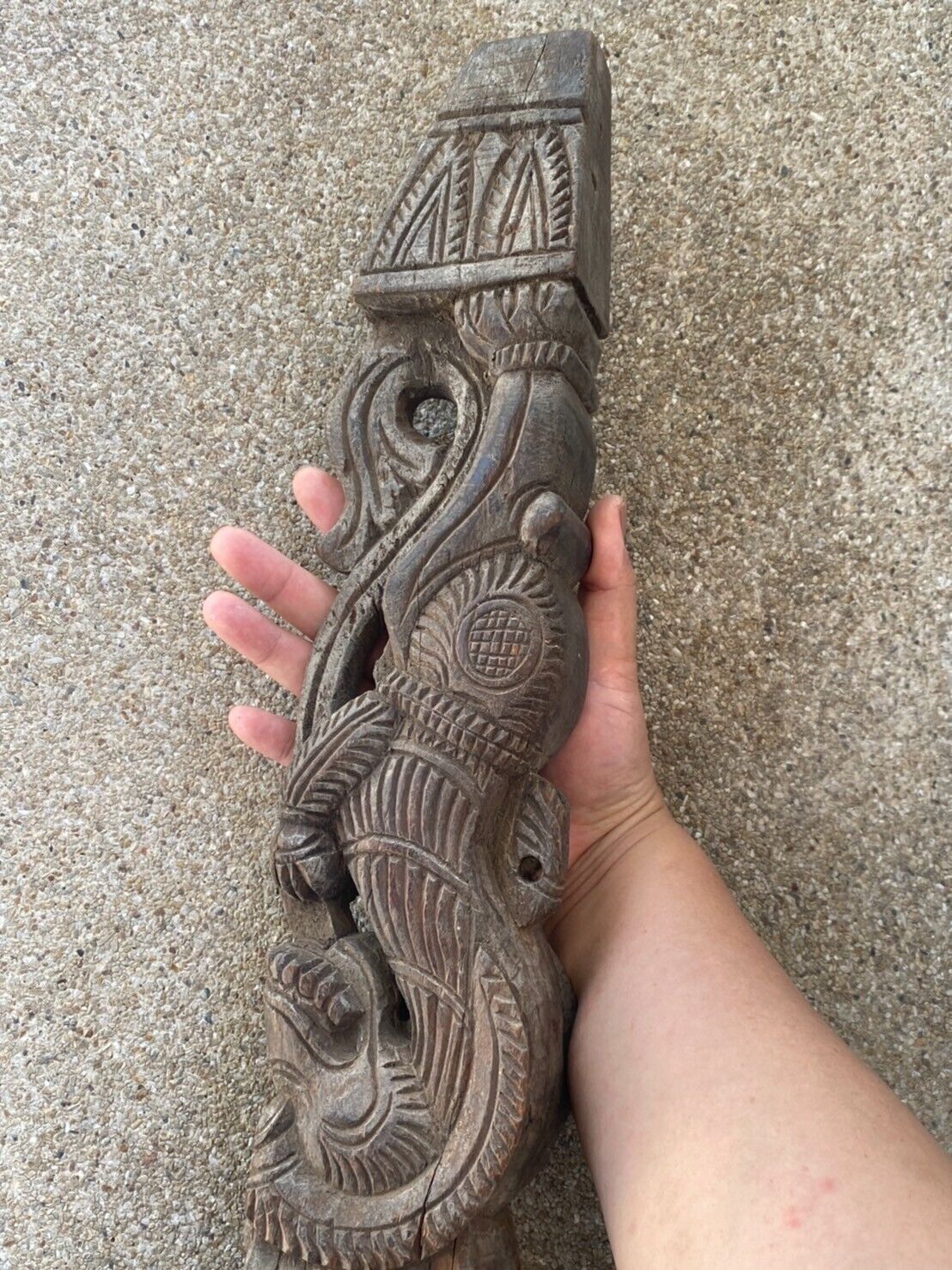 Antique wood carving wall bracket corbel Chinese Dragon lion 16 Inches