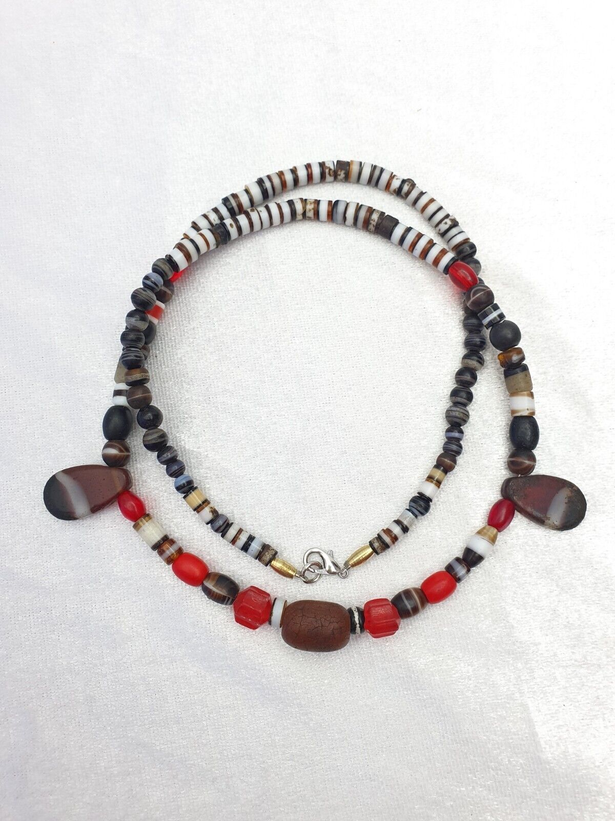 Ancient Old Dzi Banded Agate Amber and glass beads Antique Beads Necklace Mala