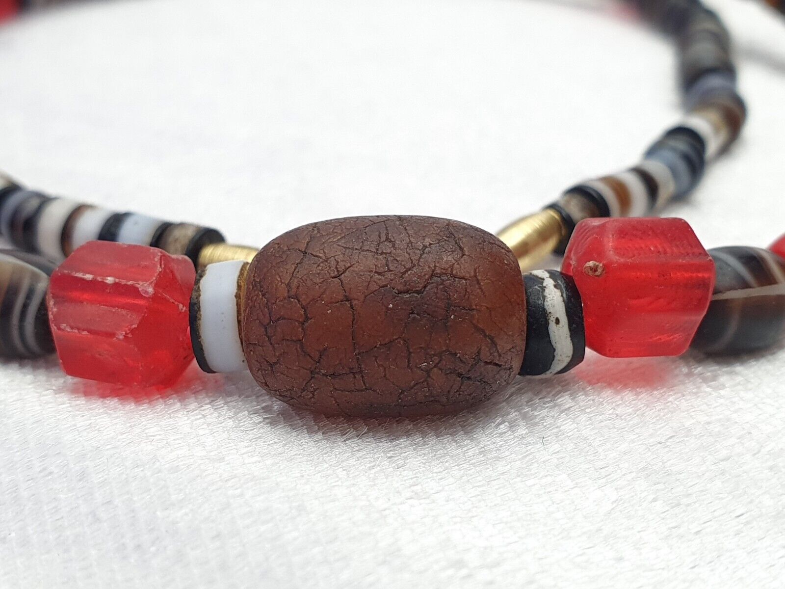 Ancient Old Dzi Banded Agate Amber and glass beads Antique Beads Necklace Mala