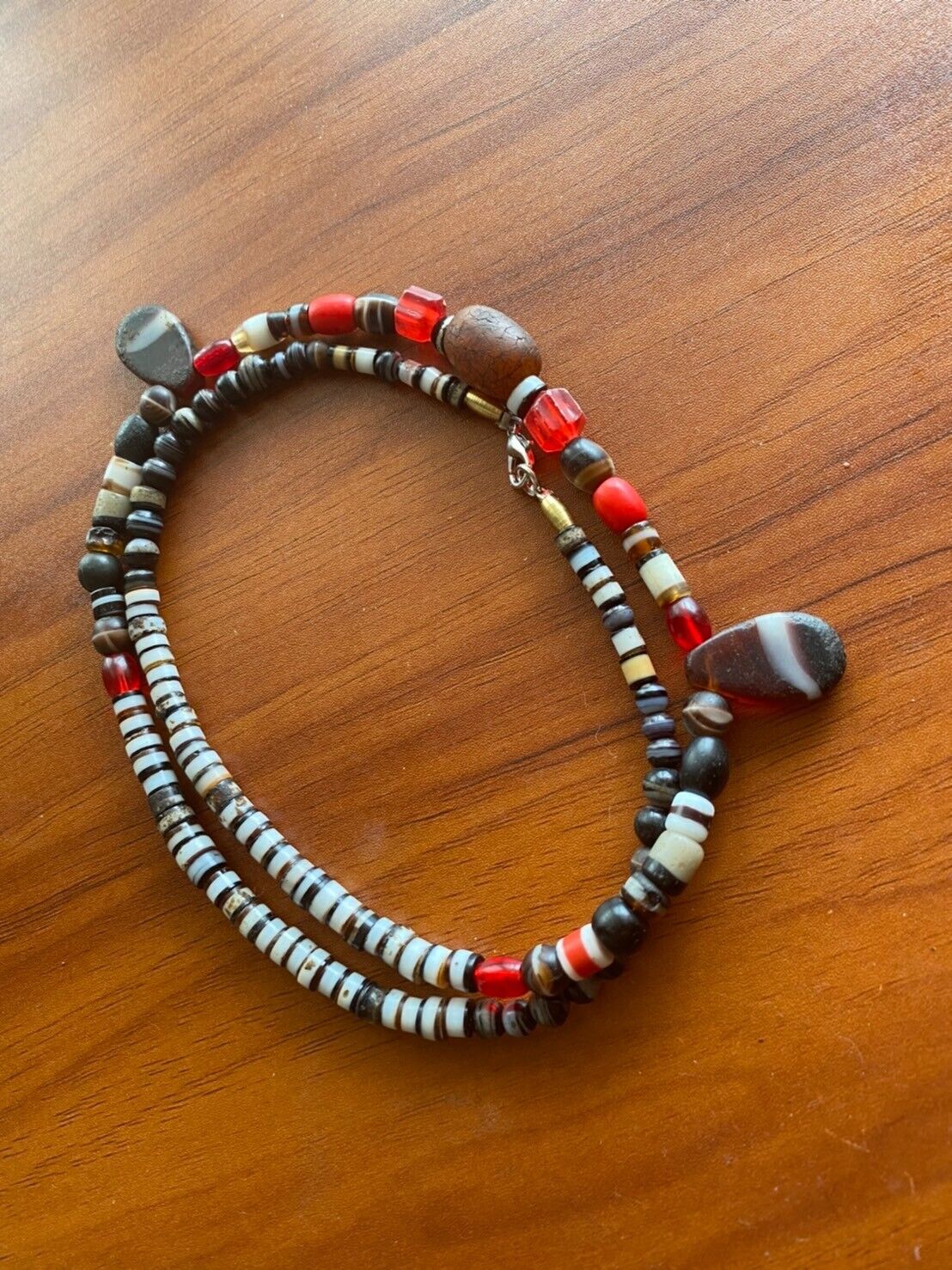 Ancient Old Dzi Banded Agate Amber and glass beads Antique Beads Necklace Mala