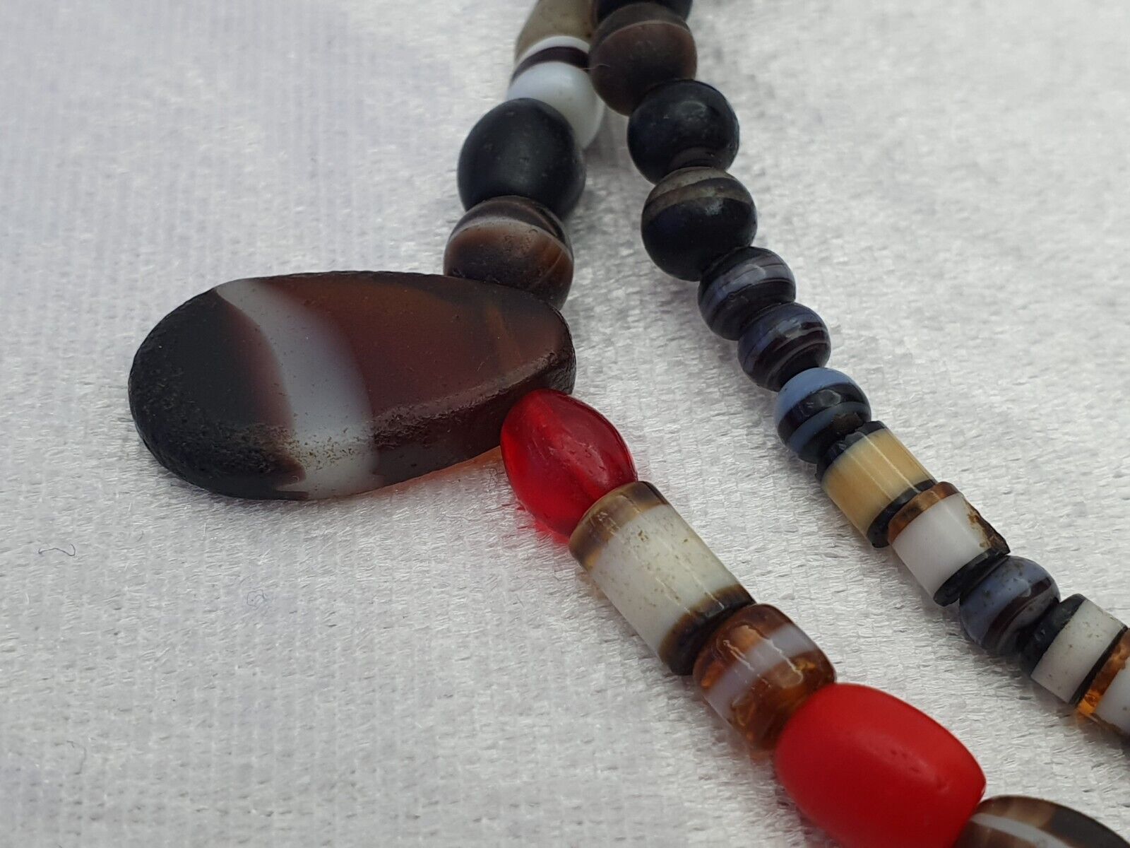 Ancient Old Dzi Banded Agate Amber and glass beads Antique Beads Necklace Mala