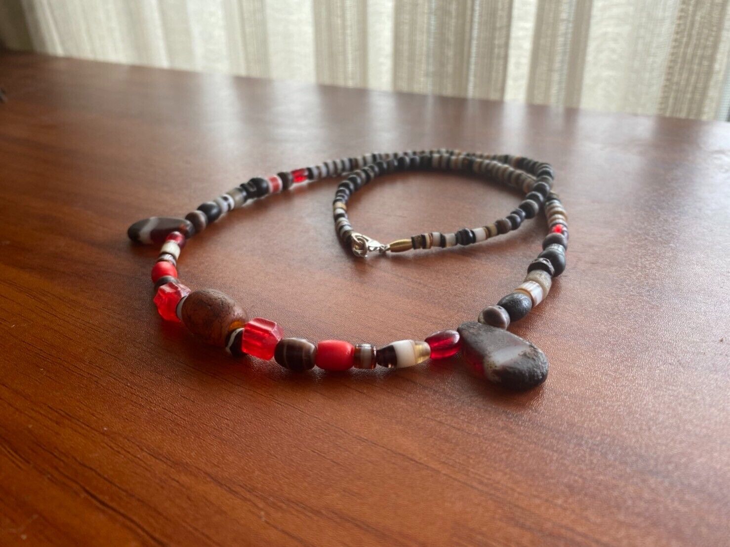 Ancient Old Dzi Banded Agate Amber and glass beads Antique Beads Necklace Mala