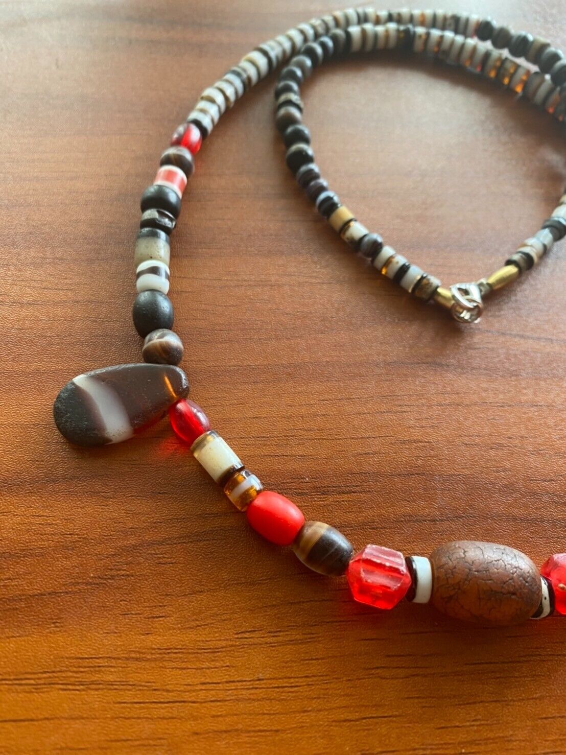 古代老天珠帶狀瑪瑙琥珀和玻璃珠古董珠項鍊瑪拉