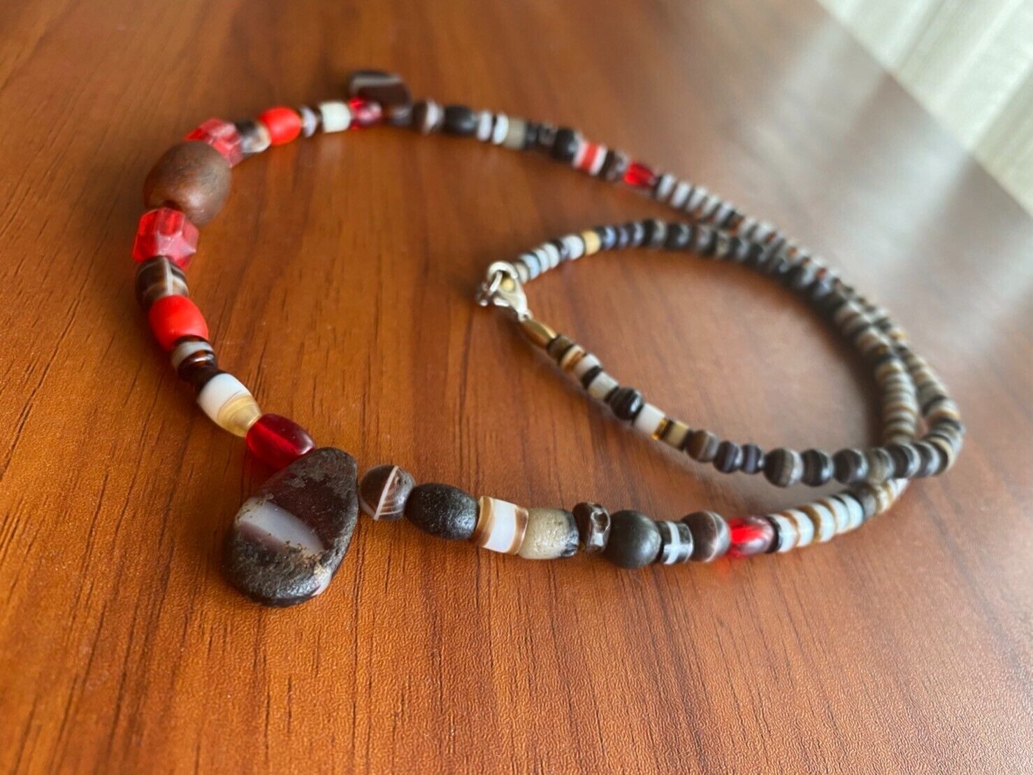 Ancient Old Dzi Banded Agate Amber and glass beads Antique Beads Necklace Mala