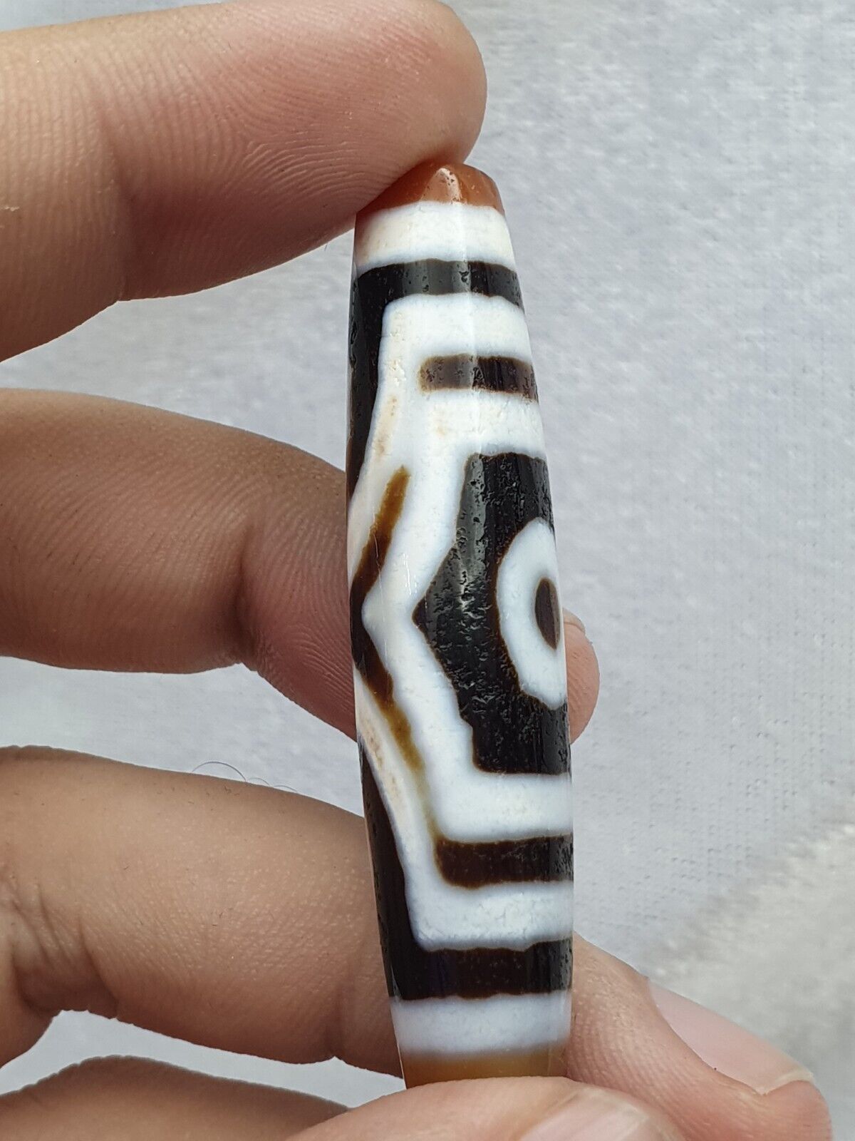 Himalaya Indo Tibetan 3 Augen seltene Muster Dzi Chung Dzi Amulett Perle 60 mm lang