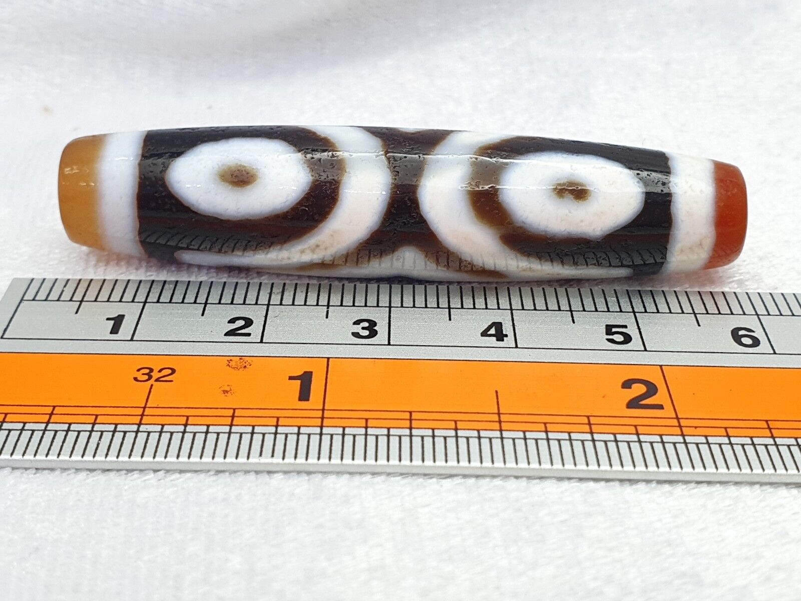 Himalaya Indo Tibetan 3 Augen seltene Muster Dzi Chung Dzi Amulett Perle 60 mm lang