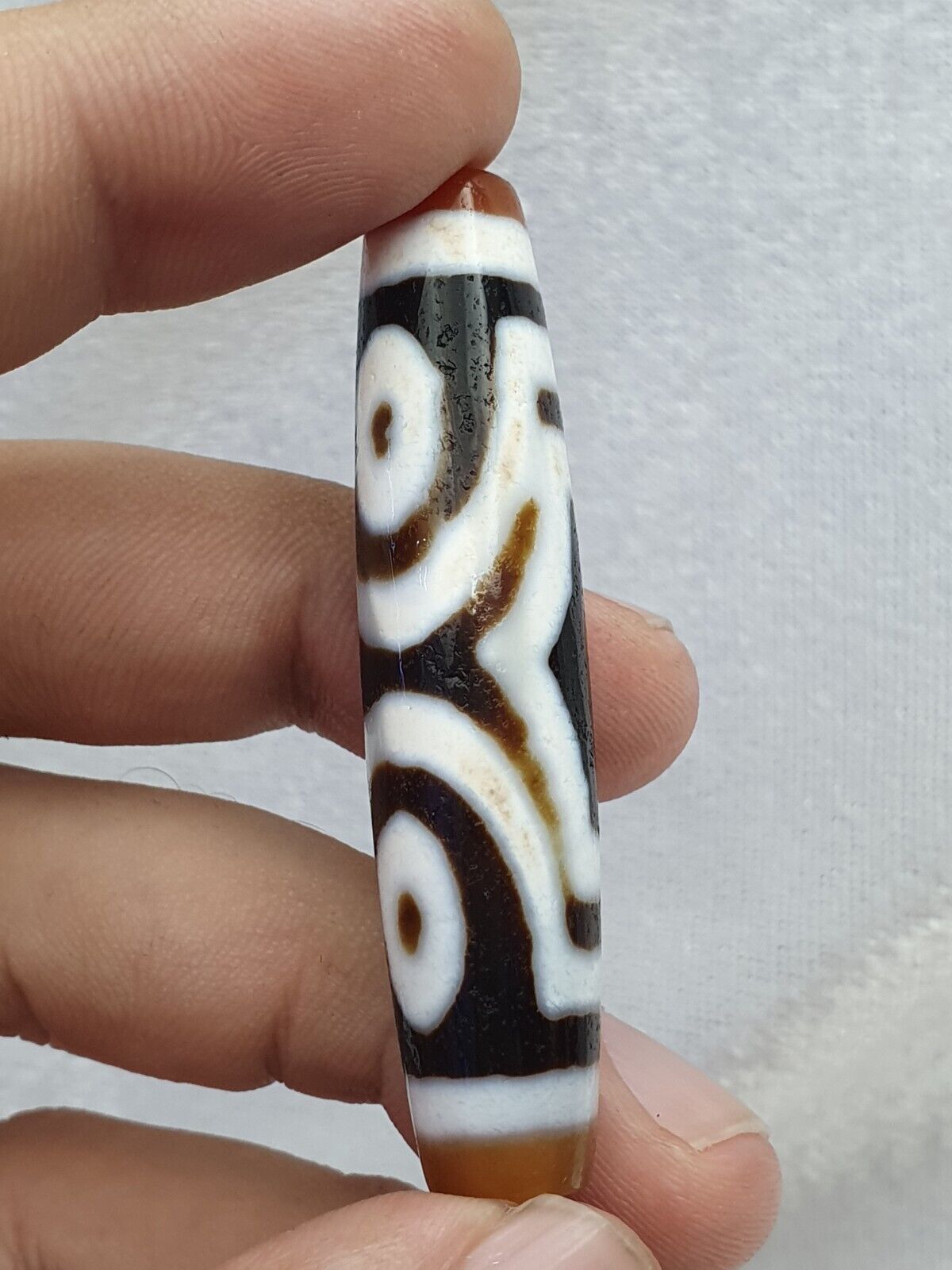 Himalaya Indo Tibetan 3 Augen seltene Muster Dzi Chung Dzi Amulett Perle 60 mm lang