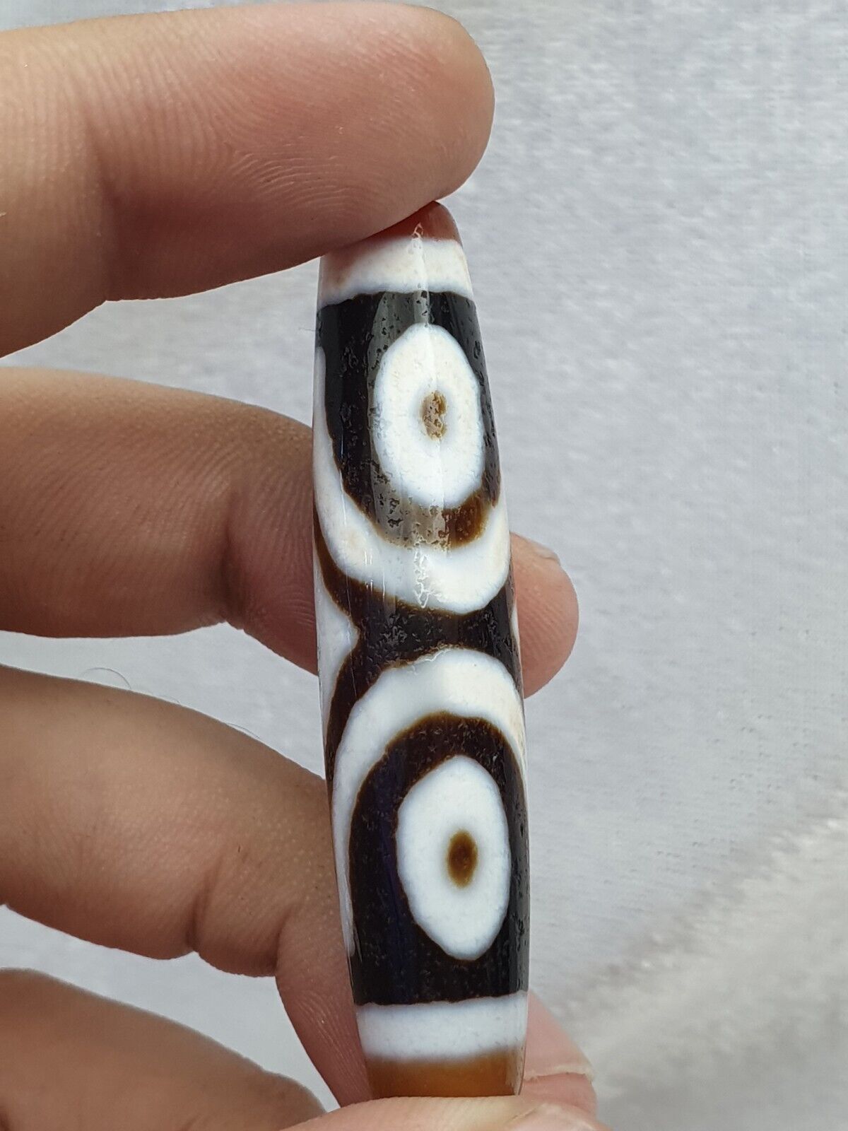 Himalaya Indo Tibetan 3 Augen seltene Muster Dzi Chung Dzi Amulett Perle 60 mm lang