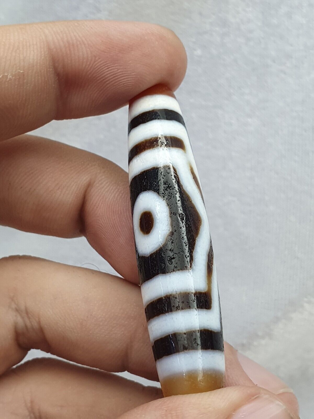 Himalaya Indo Tibetan 3 Augen seltene Muster Dzi Chung Dzi Amulett Perle 60 mm lang