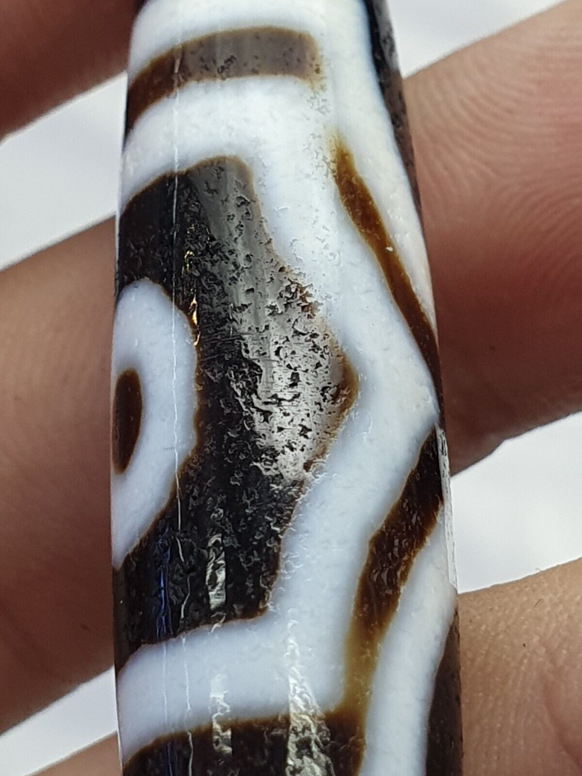 Himalaya Indo Tibetan 3 Augen seltene Muster Dzi Chung Dzi Amulett Perle 60 mm lang