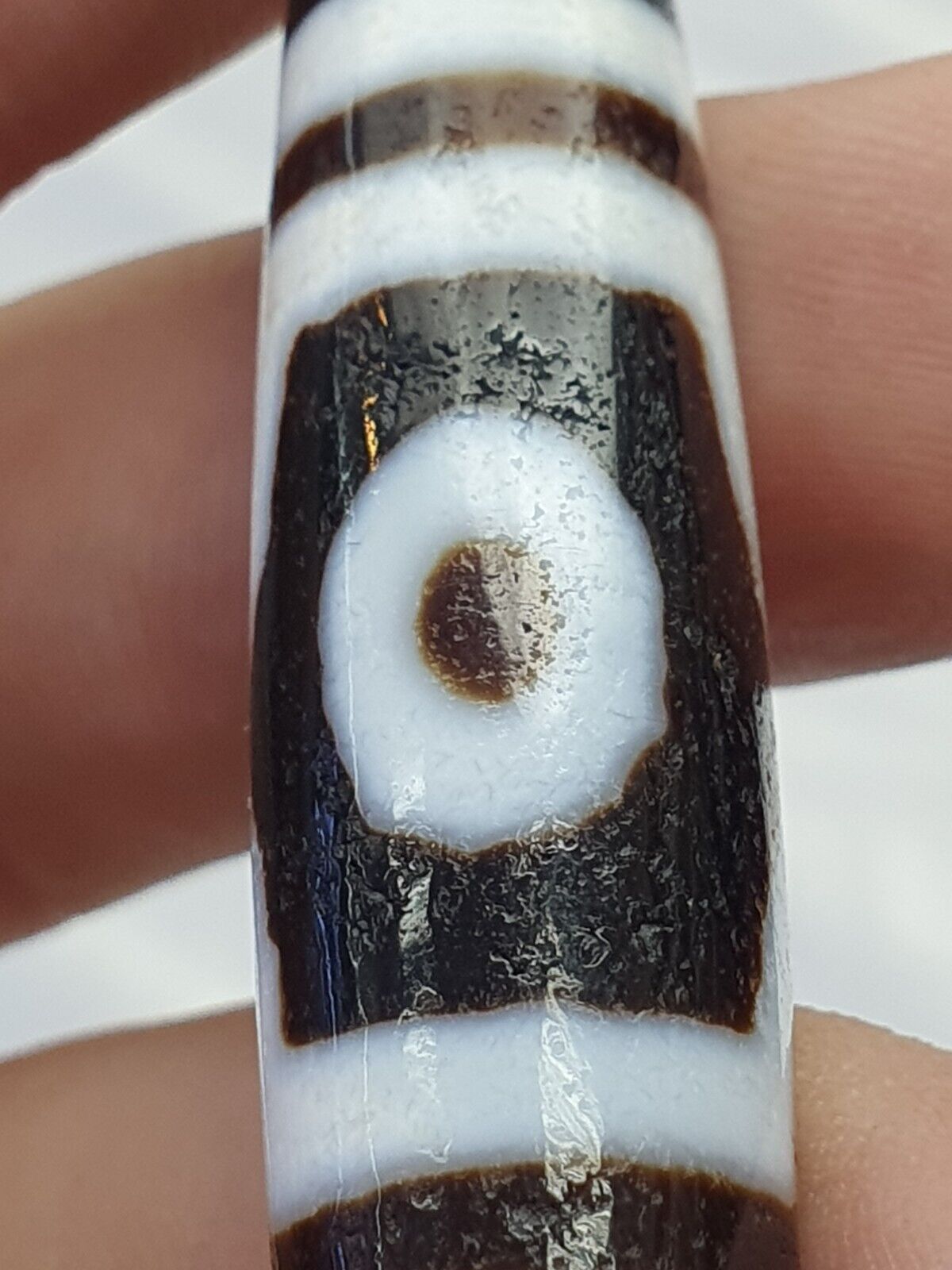 Himalaya Indo Tibetan 3 Augen seltene Muster Dzi Chung Dzi Amulett Perle 60 mm lang