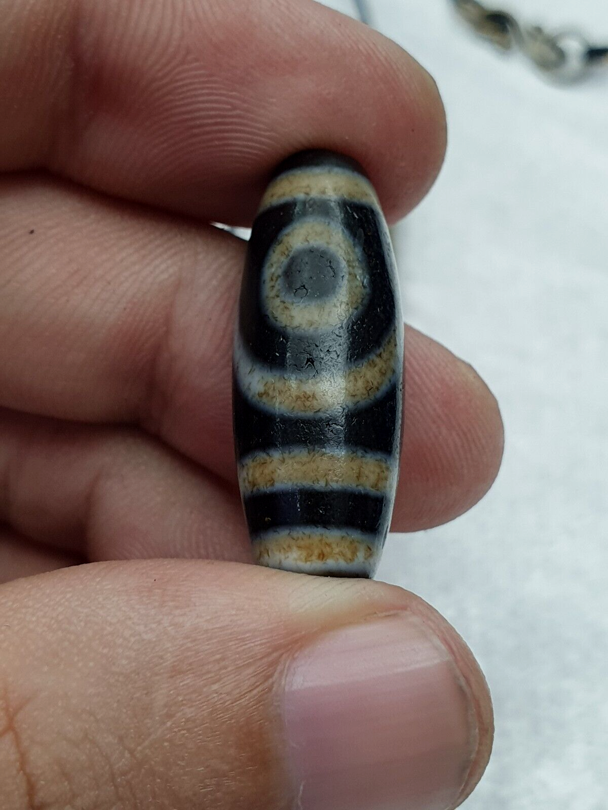 Himalaya Indo Tibetan 2 Augen 3 Perlen einzigartige Muster Dzi Amulett Perlen Halskette