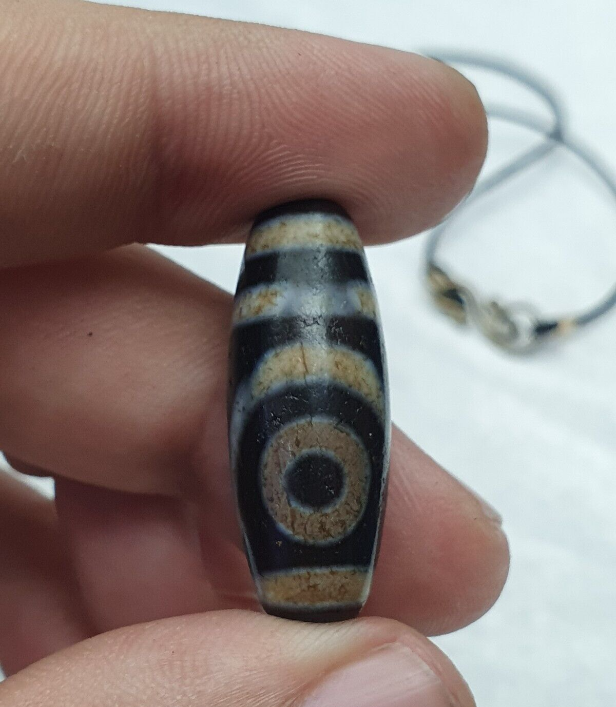 Himalaya Indo Tibetan 2 Augen 3 Perlen einzigartige Muster Dzi Amulett Perlen Halskette