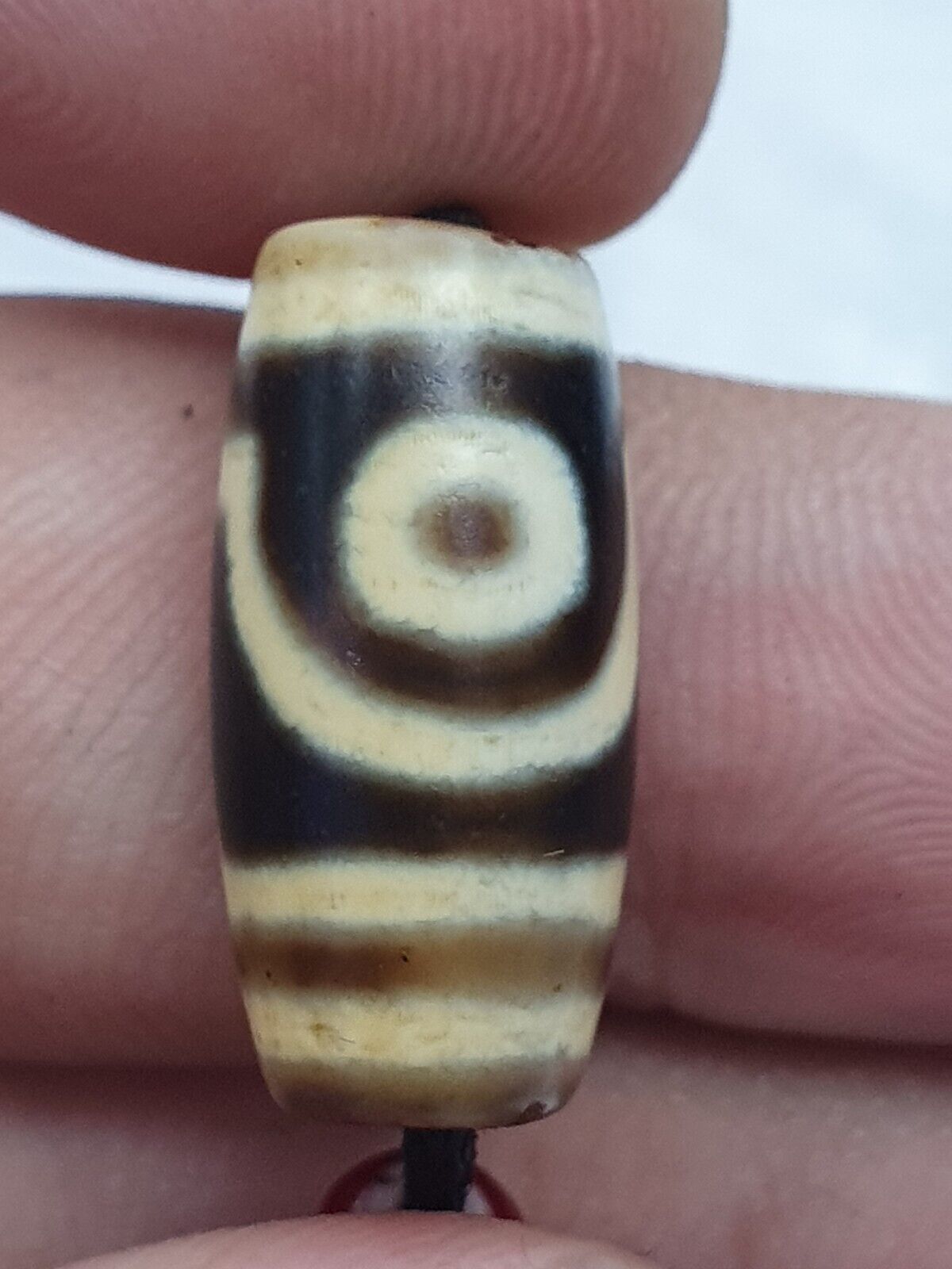 Himalaya Indo Tibetan 2 Augen 3 Perlen einzigartige Muster Dzi Amulett Perlen Halskette