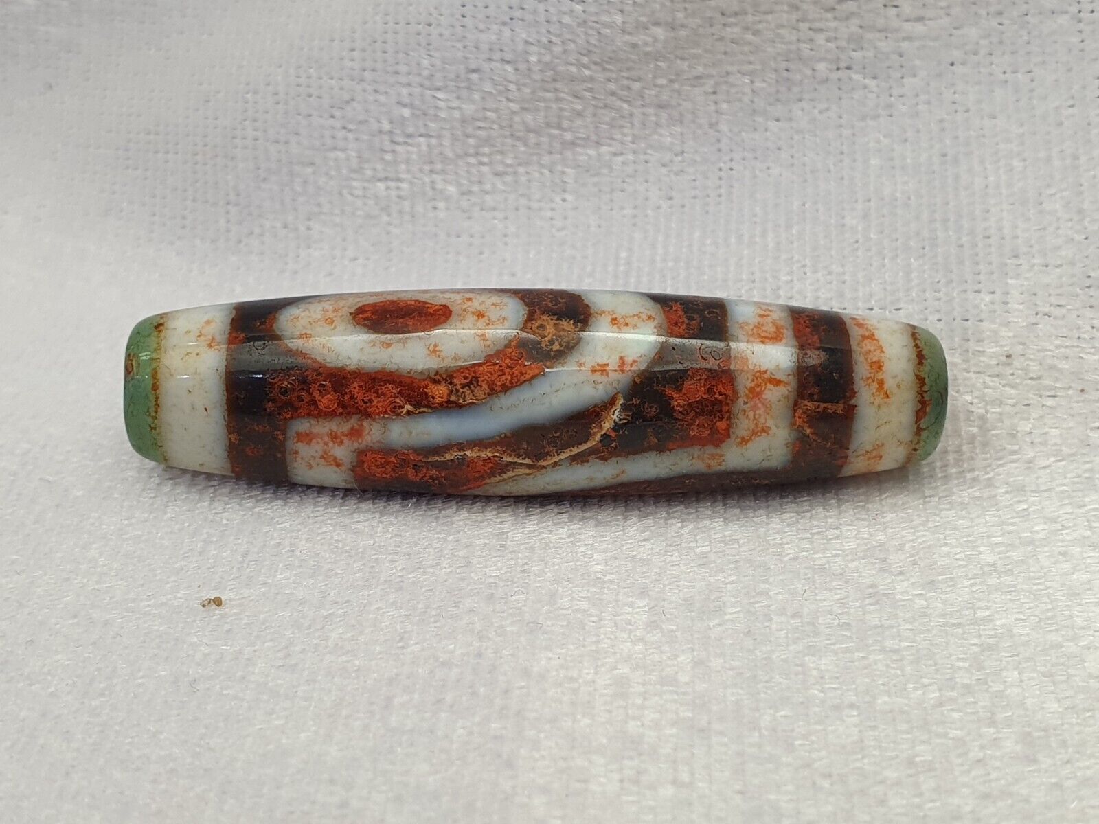 Himalaya Indo Tibetan 2 Augen verrostete einzigartige Muster Dzi Amulett Perle