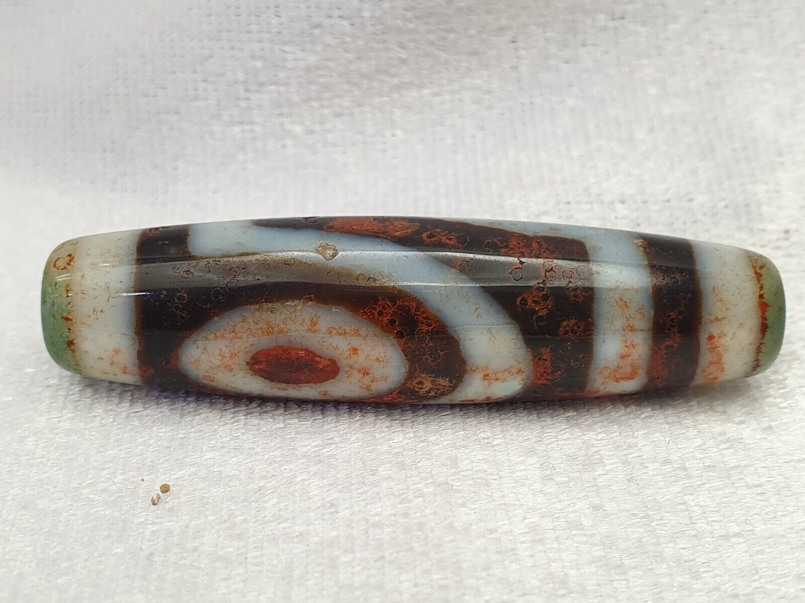 Himalaya Indo Tibetan 2 Augen verrostete einzigartige Muster Dzi Amulett Perle