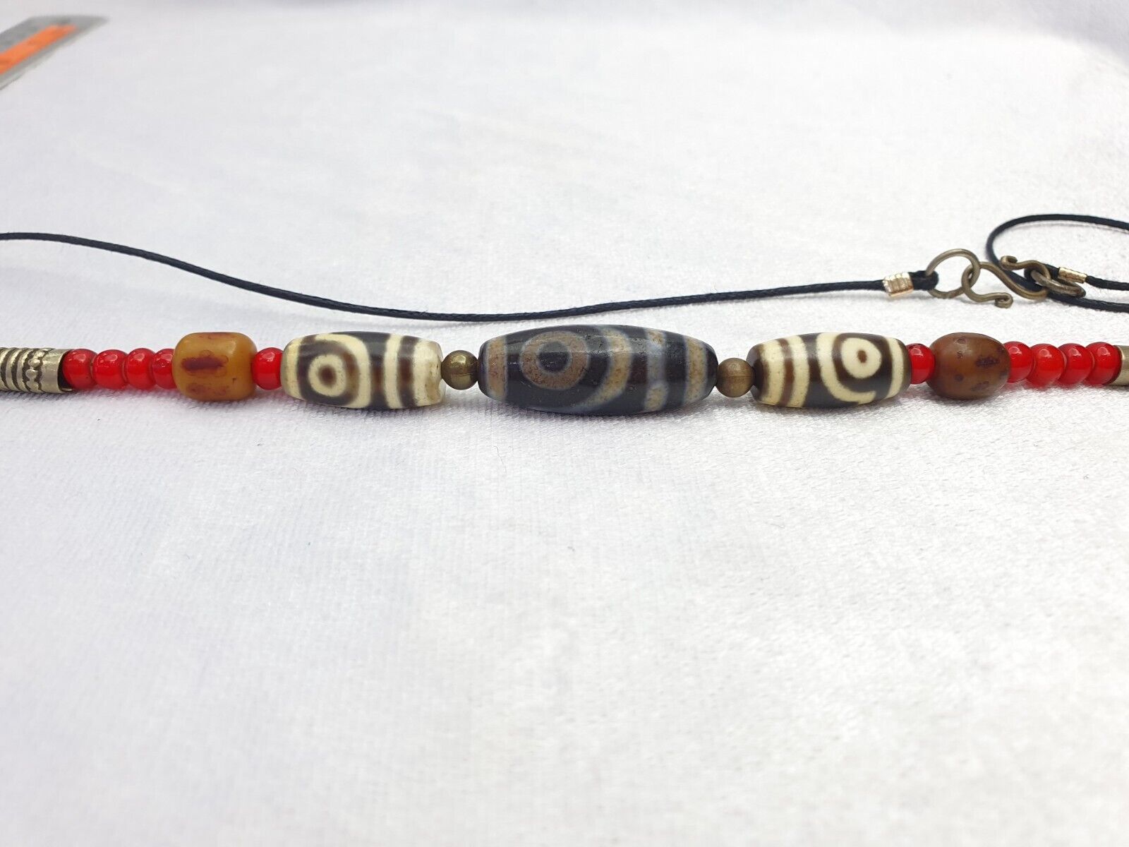 Himalaya Indo Tibetan 2 Augen 3 Perlen einzigartige Muster Dzi Amulett Perlen Halskette