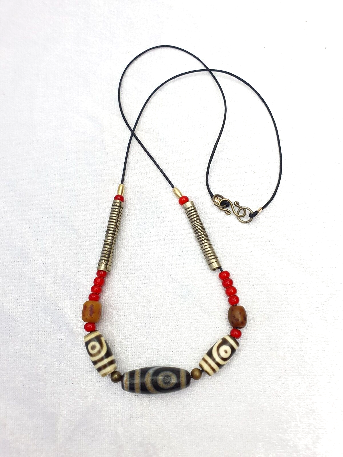 Himalaya Indo Tibetan 2 Augen 3 Perlen einzigartige Muster Dzi Amulett Perlen Halskette