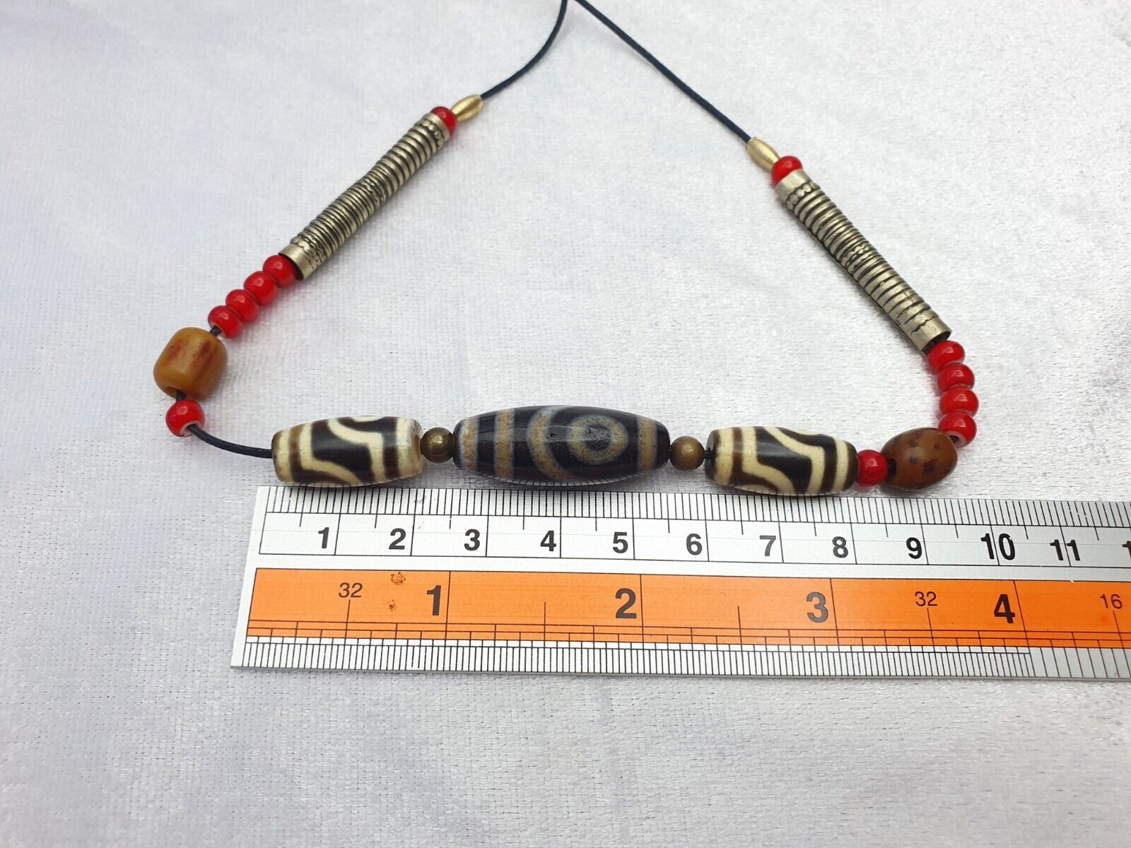 Himalaya Indo Tibetan 2 Augen 3 Perlen einzigartige Muster Dzi Amulett Perlen Halskette