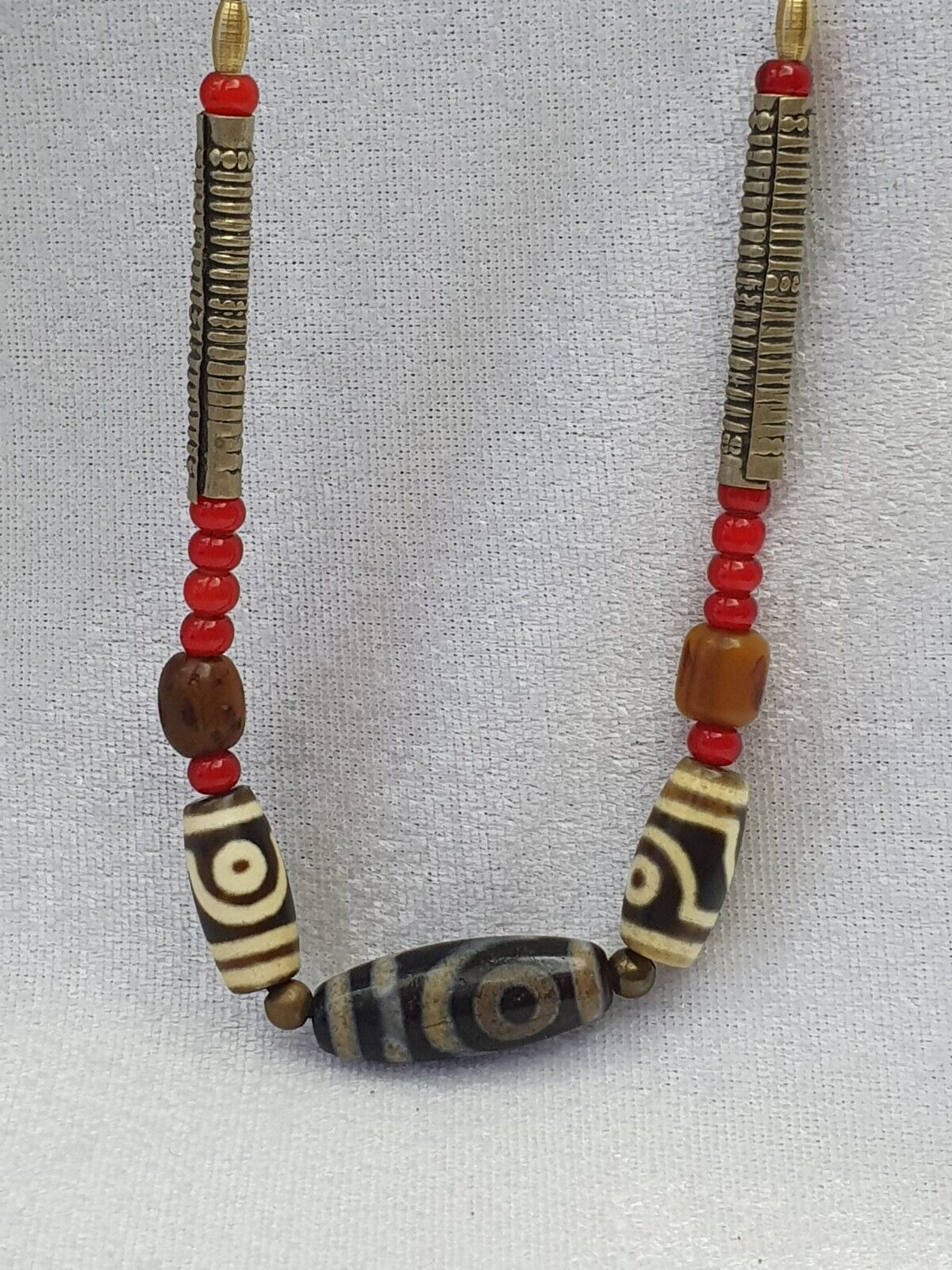 Himalaya Indo Tibetan 2 Augen 3 Perlen einzigartige Muster Dzi Amulett Perlen Halskette