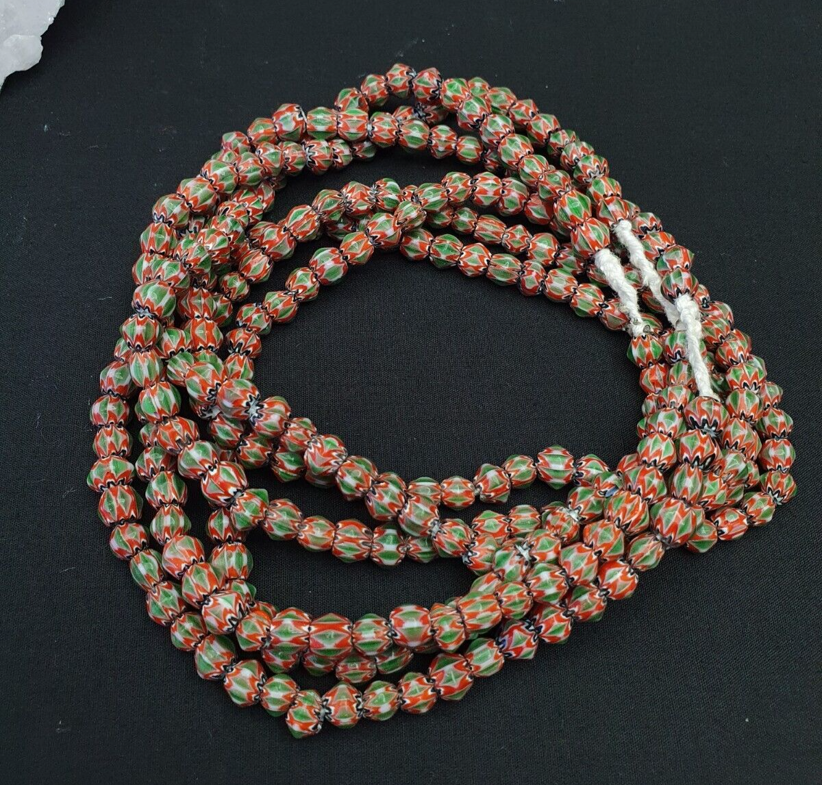 Tiny Green Red Chevrons Venetian Beads African Necklace 7mm