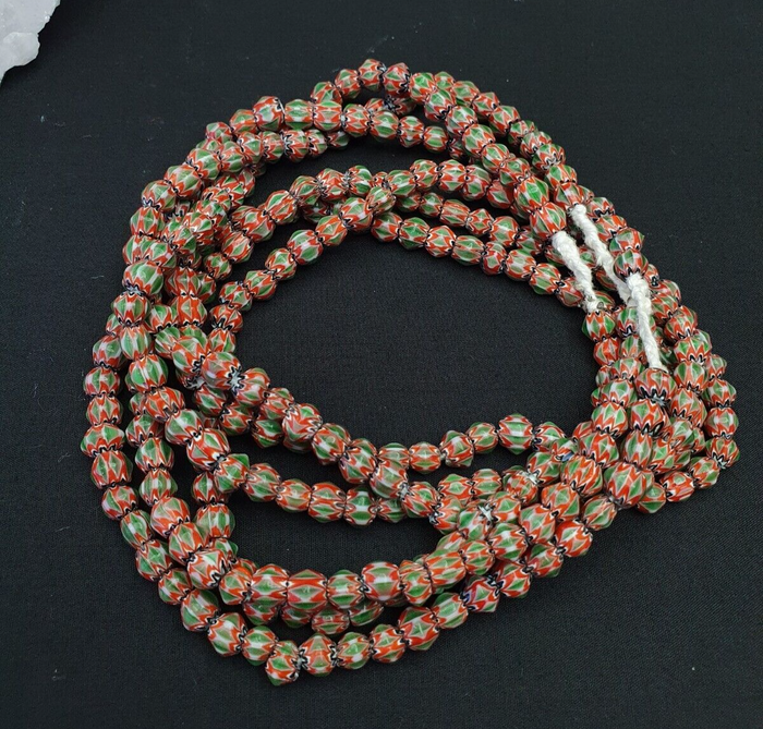 Tiny Green Red Chevrons Venetian Beads African Necklace 7mm