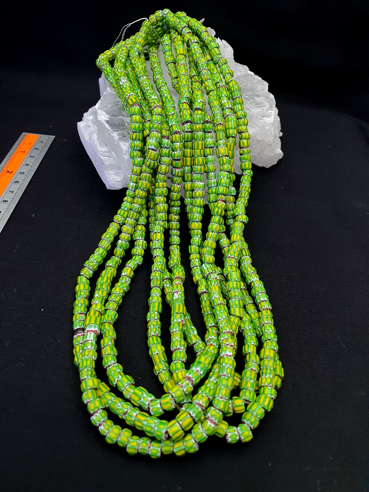 Tiny Lemon Green Red Chevrons venetian Beads African Necklace 7mm