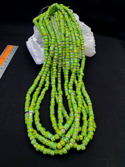 Tiny Lemon Green Red Chevrons venetian Beads African Necklace 7mm