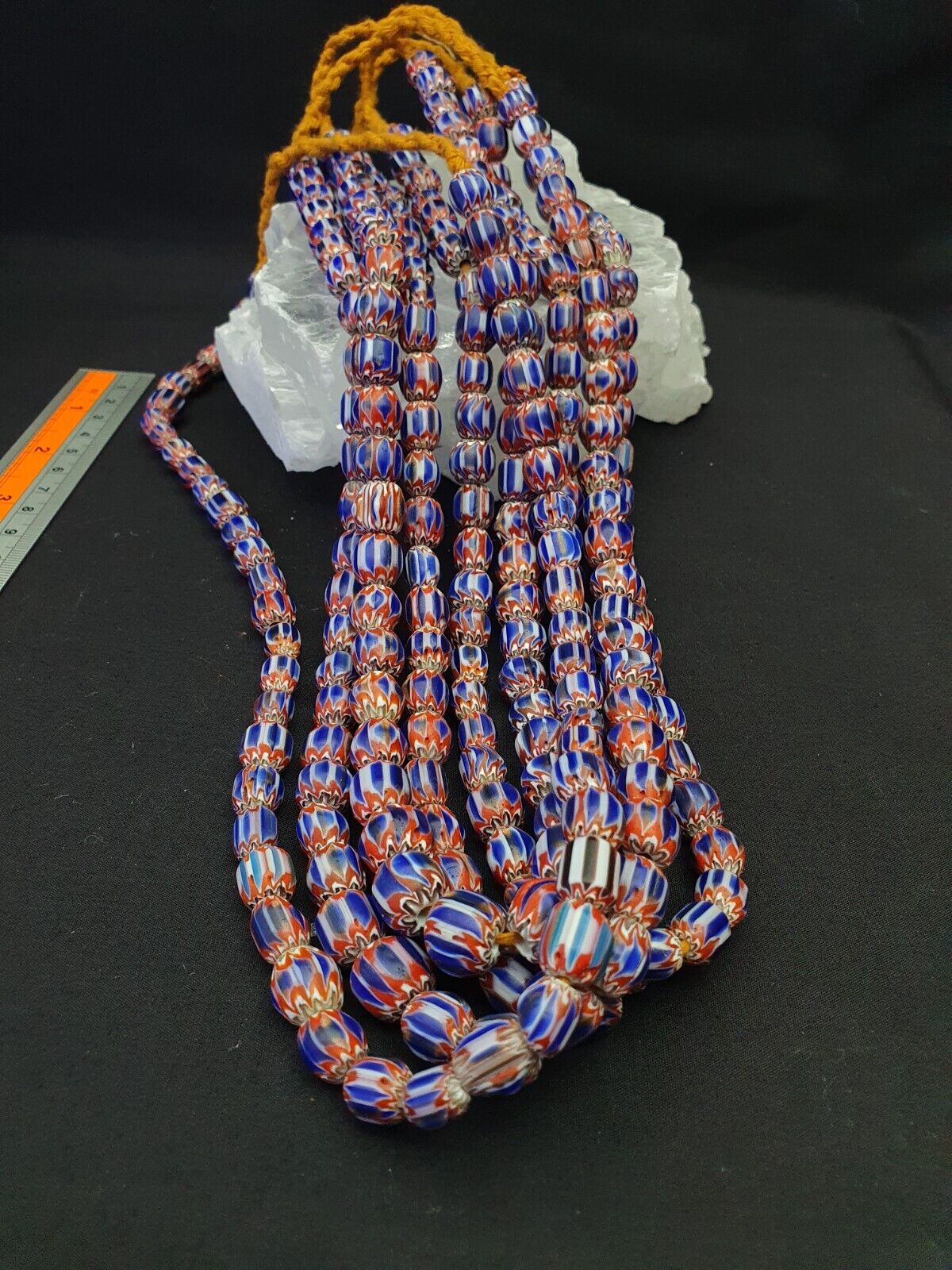 Blaue und rote Chevrons venezianische Perlen afrikanische Halskette 11-11,5 mm