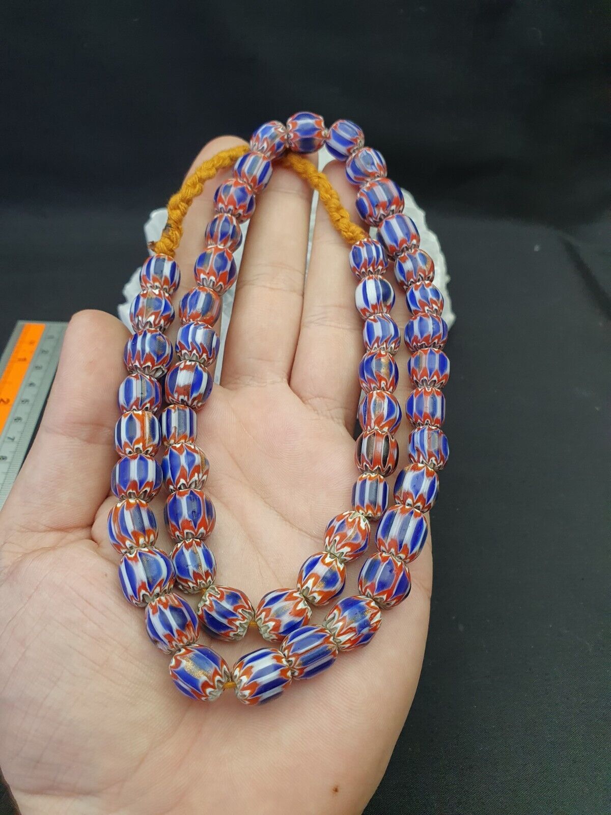 Blaue und rote Chevrons venezianische Perlen afrikanische Halskette 11-11,5 mm