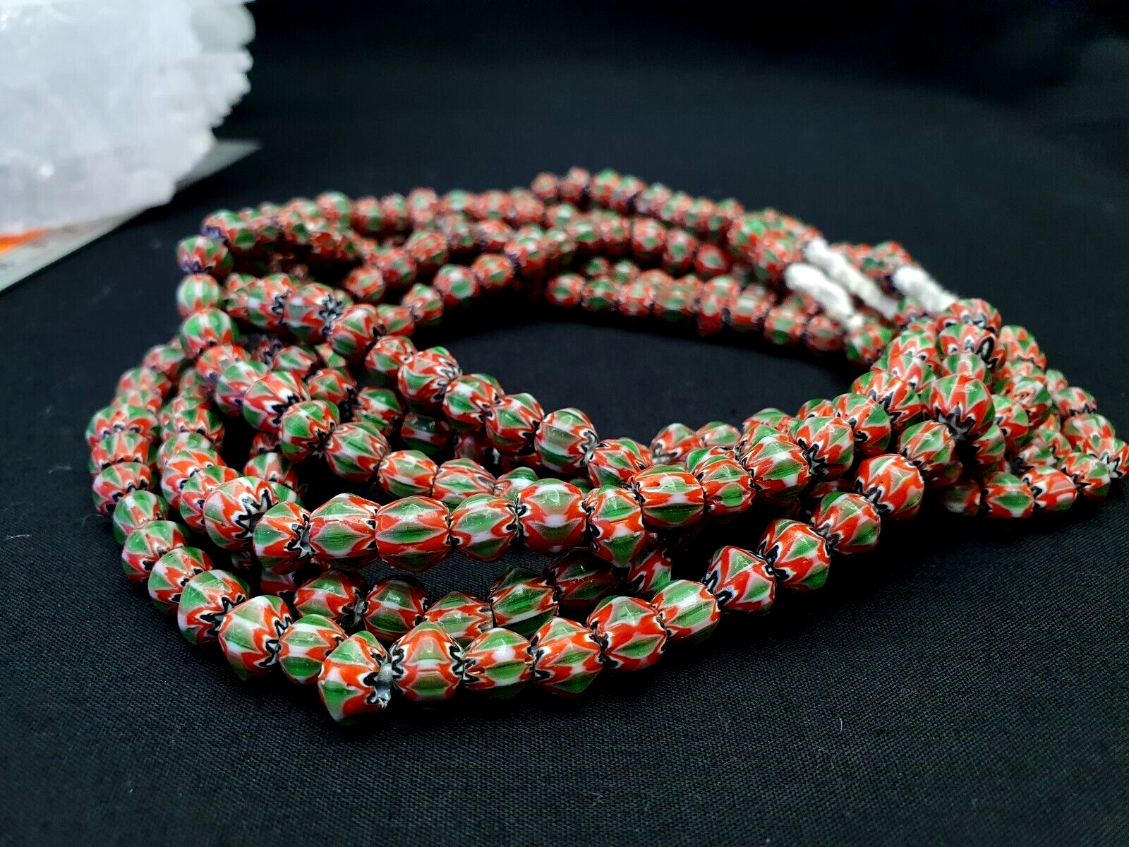 Tiny Green Red Chevrons venetian Beads African Necklace 7mm