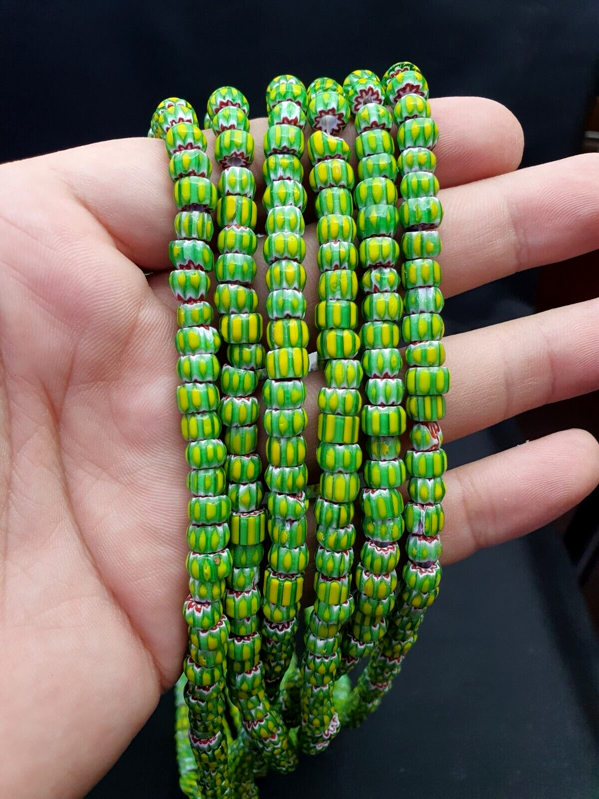 Tiny Lemon Green Red Chevrons venetian Beads African Necklace 7mm