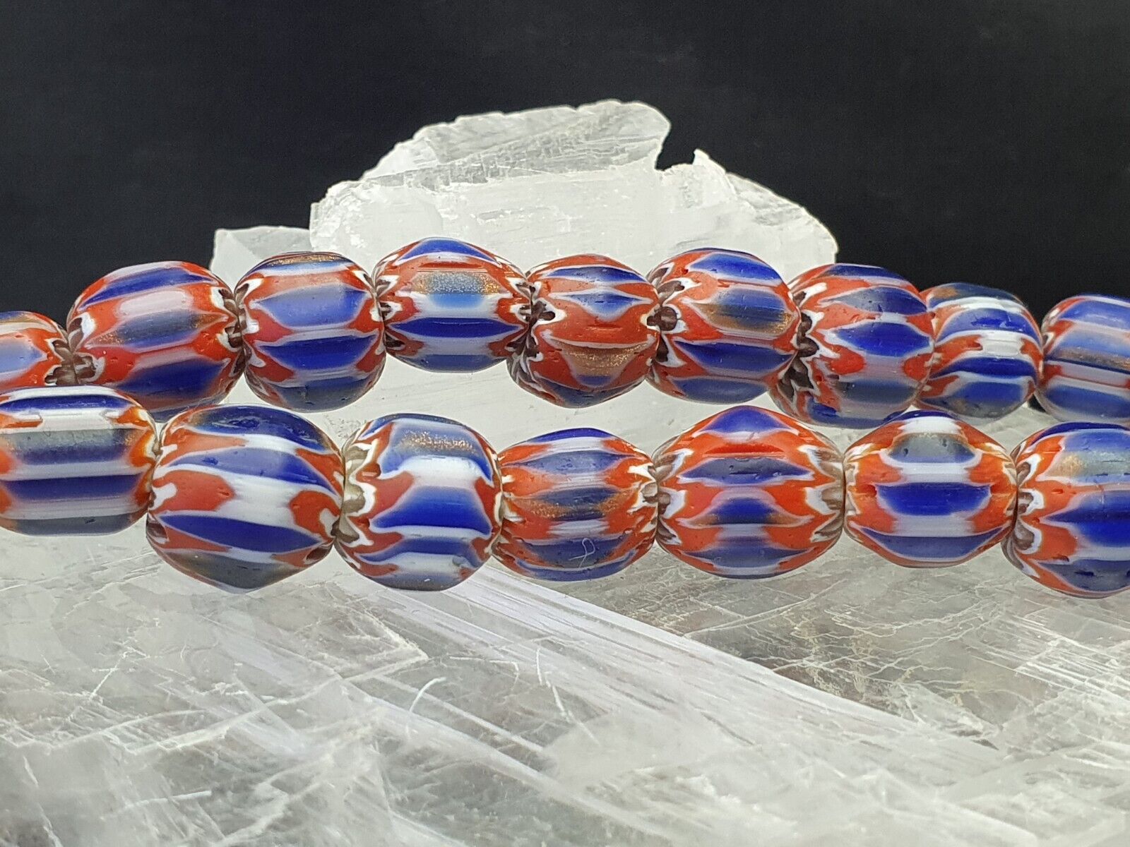 Blue and red color  Chevrons venetian Beads African Necklace 11-11.5mm