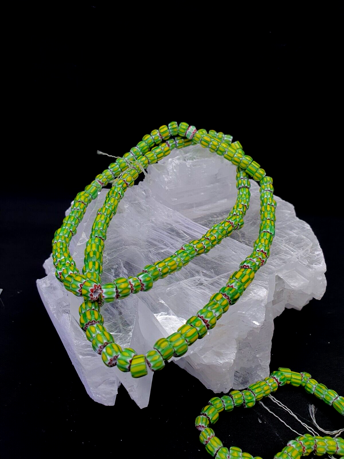 Tiny Lemon Green Red Chevrons venetian Beads African Necklace 7mm