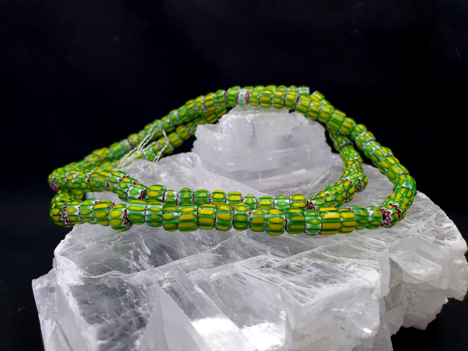 Tiny Lemon Green Red Chevrons venetian Beads African Necklace 7mm