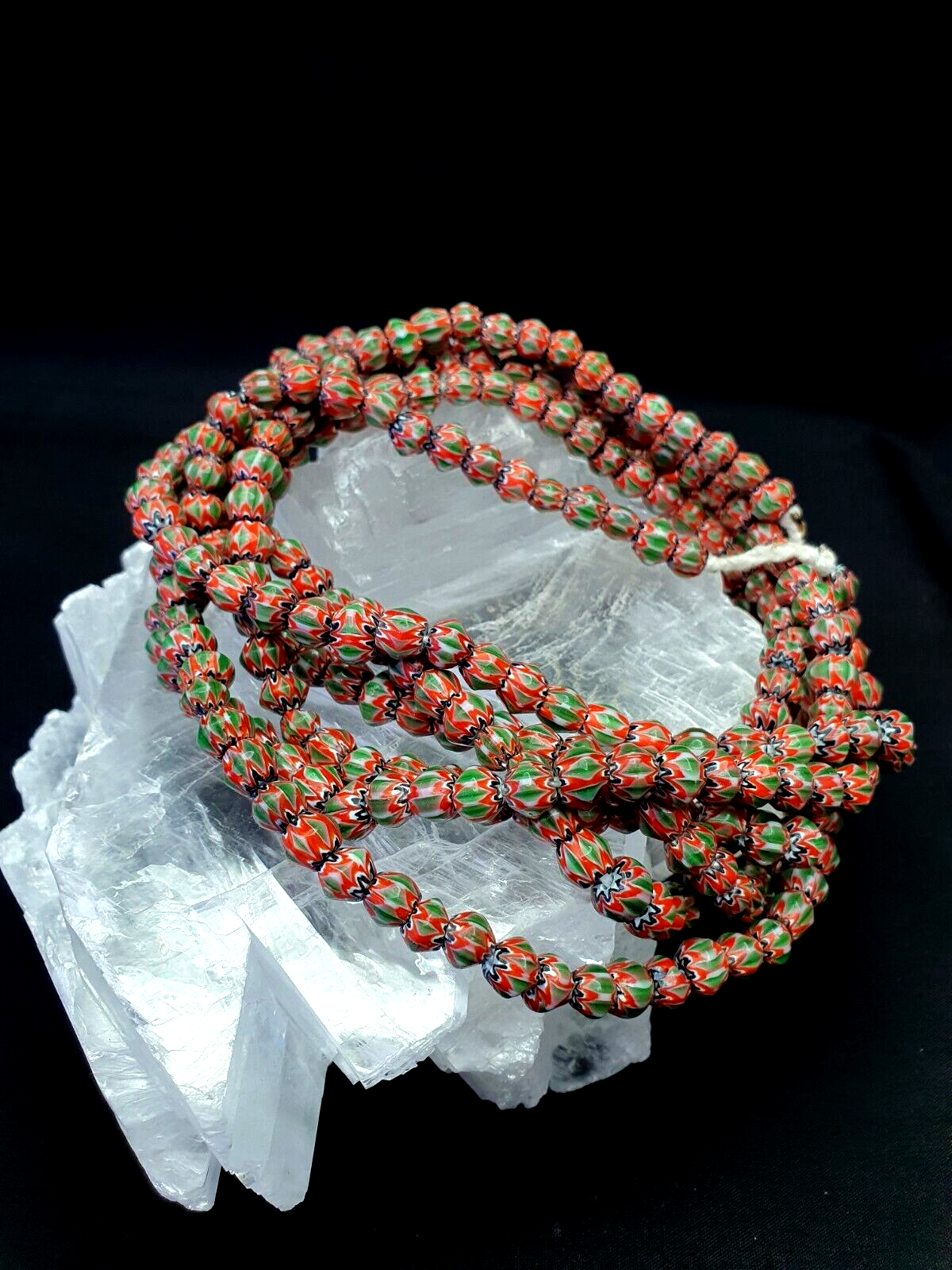 Tiny Green Red Chevrons venetian Beads African Necklace 7mm