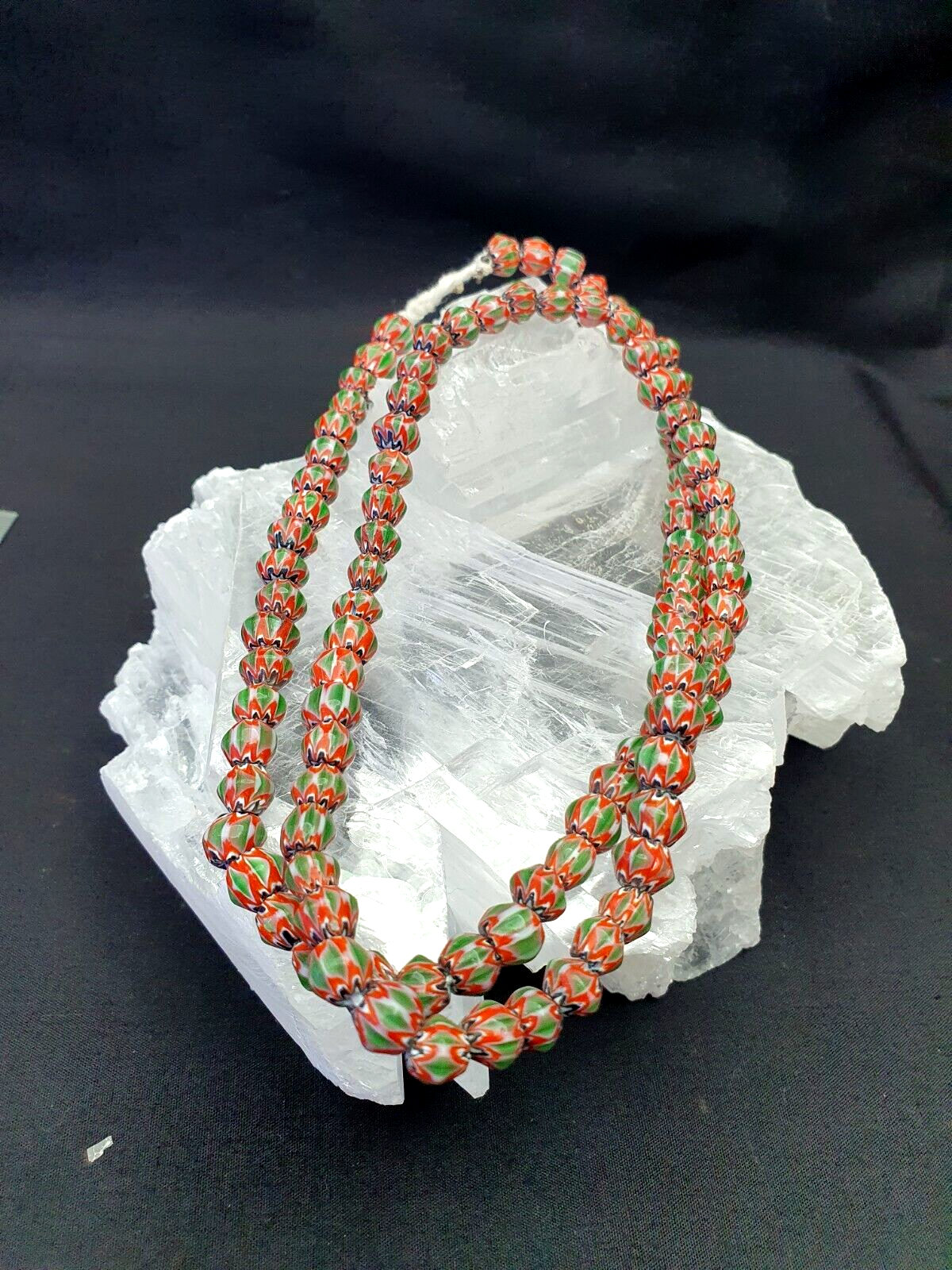 Tiny Green Red Chevrons venetian Beads African Necklace 7mm