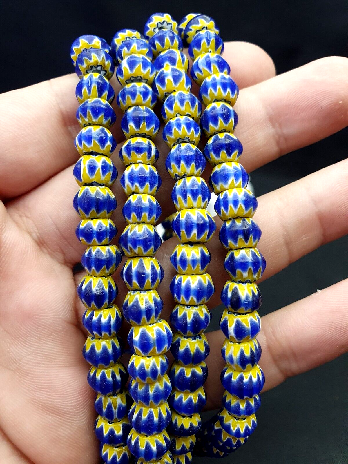 Tiny Blue  and Yellow Chevrons venetian Beads African Necklace 8.5mm