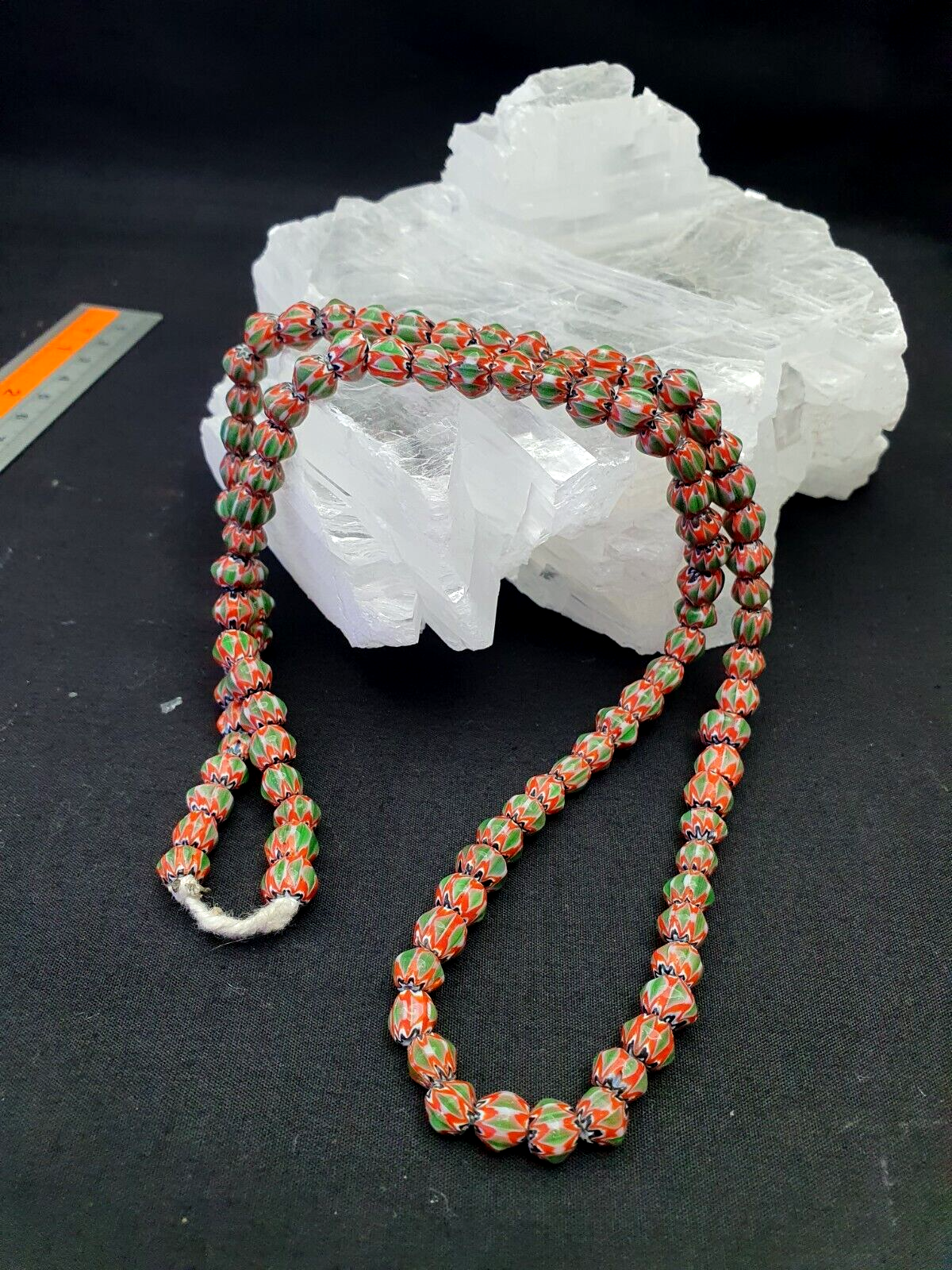 Tiny Green Red Chevrons venetian Beads African Necklace 7mm