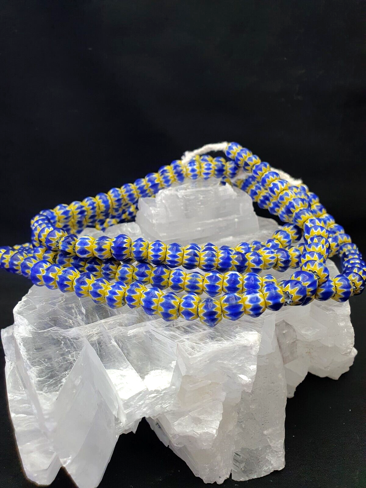 Tiny Blue  and Yellow Chevrons venetian Beads African Necklace 8.5mm