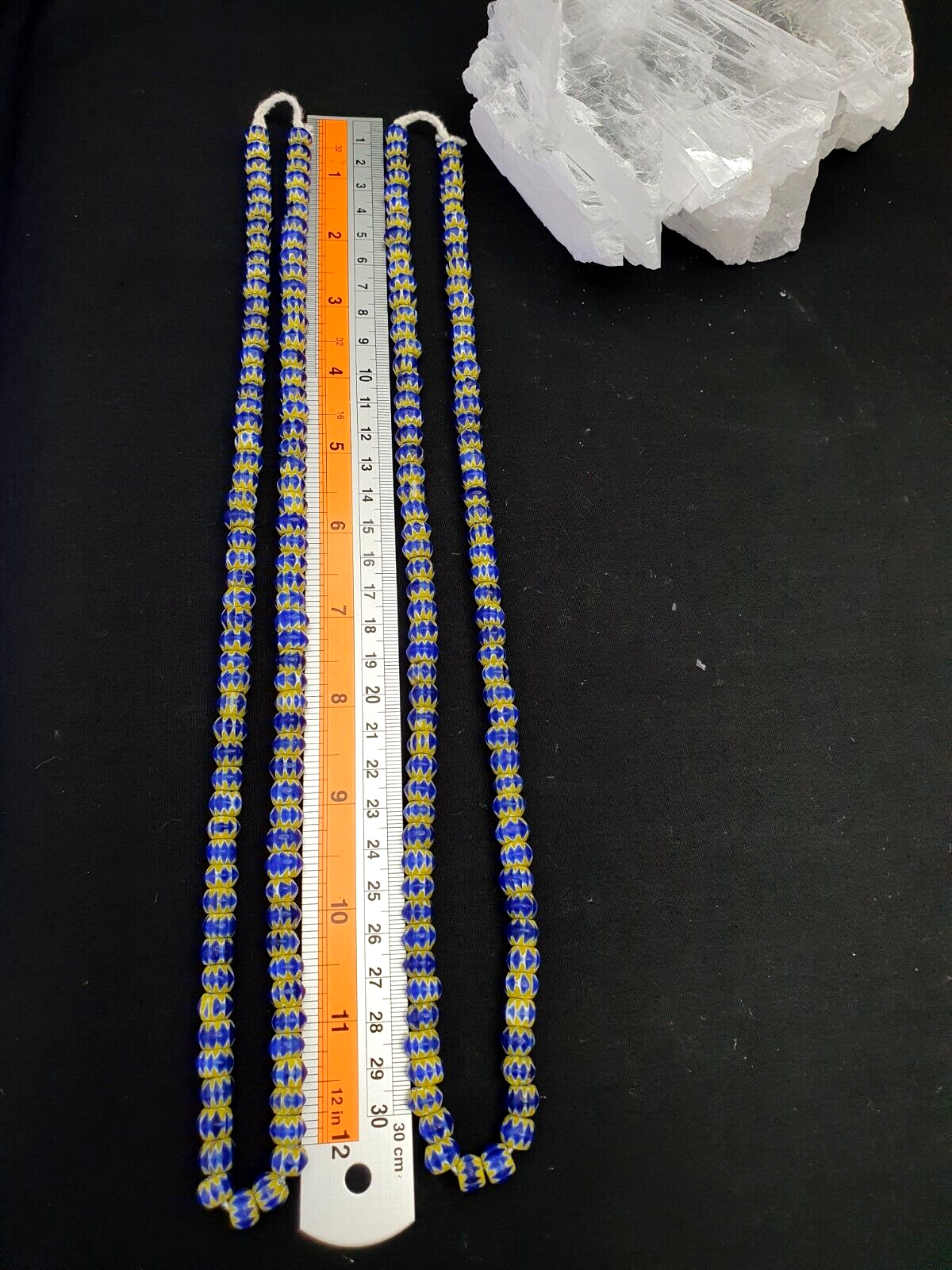Tiny Blue  and Yellow Chevrons venetian Beads African Necklace 8.5mm