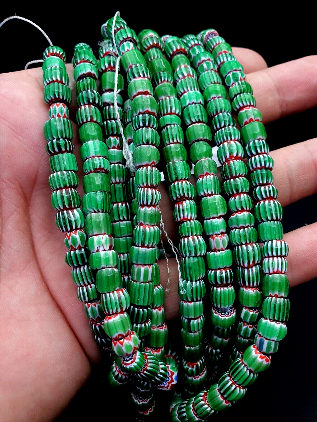 Tiny Green Red Chevrons venetian Beads African Necklace 7mm