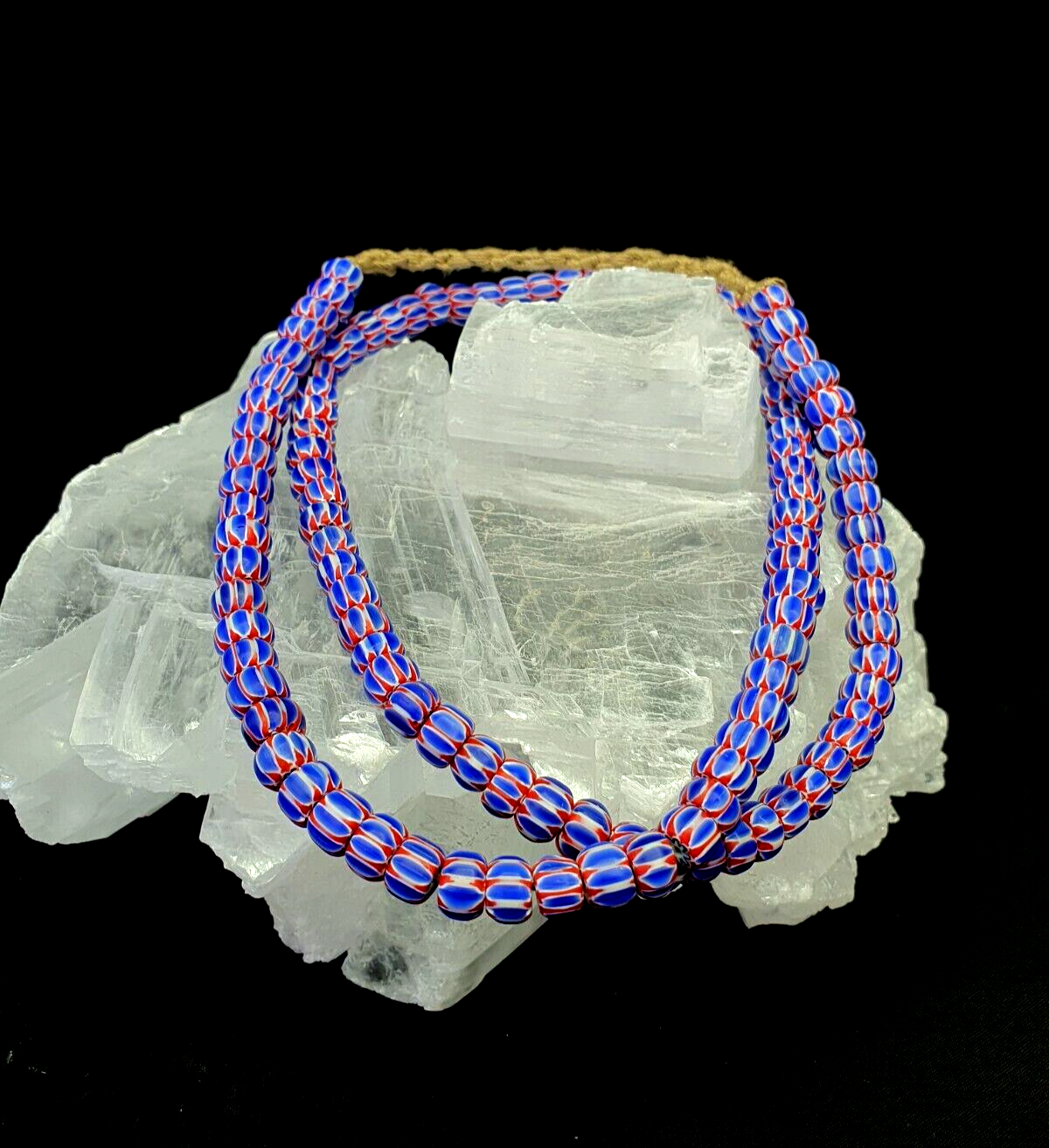 Tiny Blue Chevrons venetian Beads African Necklace 8mm