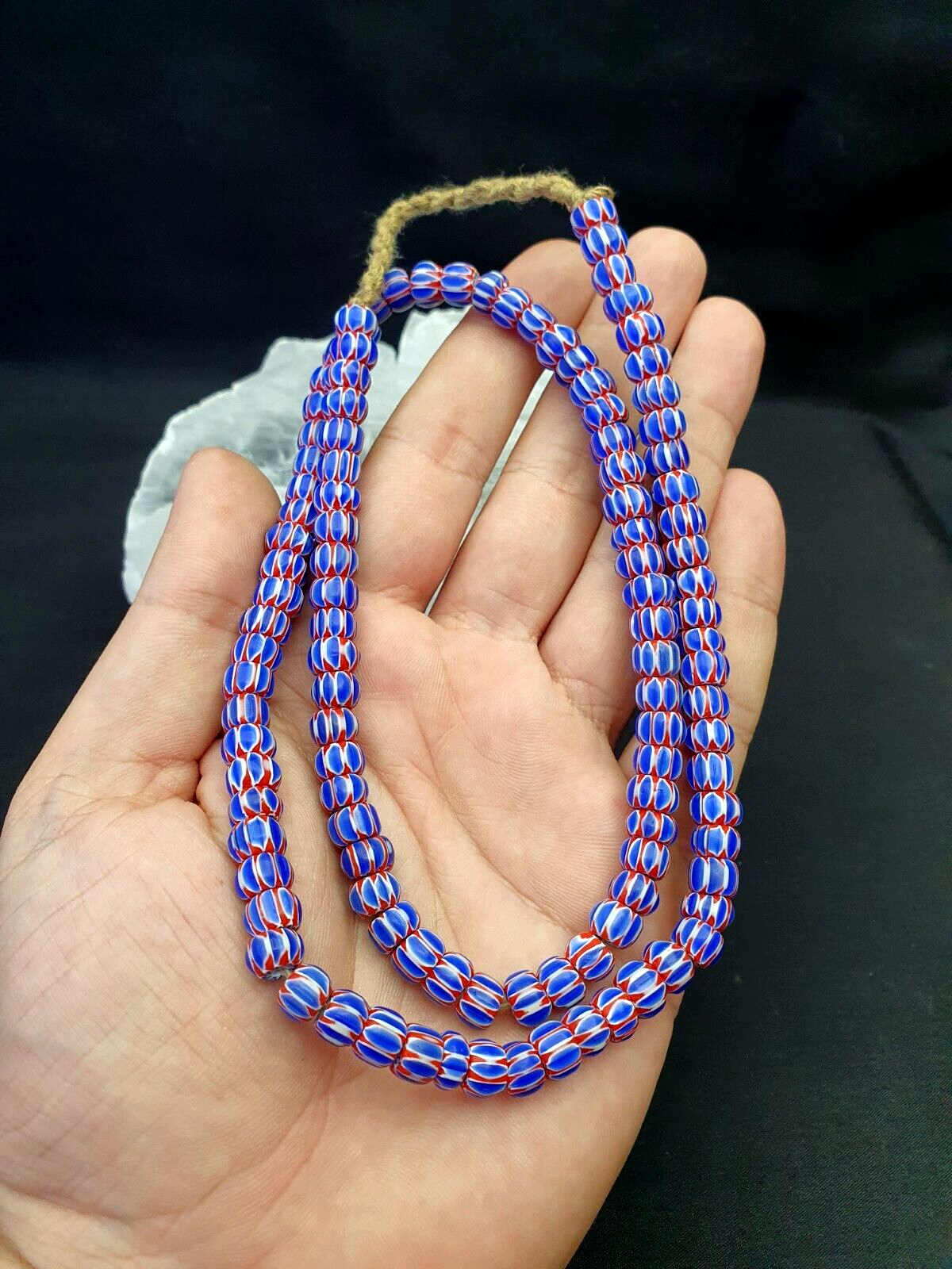 Tiny Blue Chevrons venetian Beads African Necklace 8mm