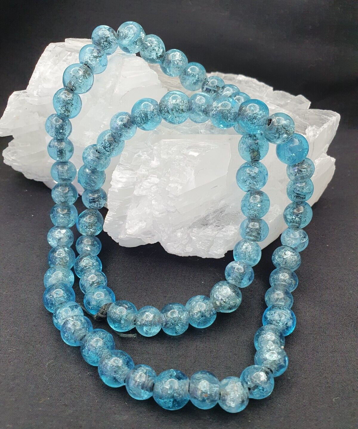 Antike Glasperlen, holländische Lampenarbeit, Aqua Blue BEADS 11-11,5 mm