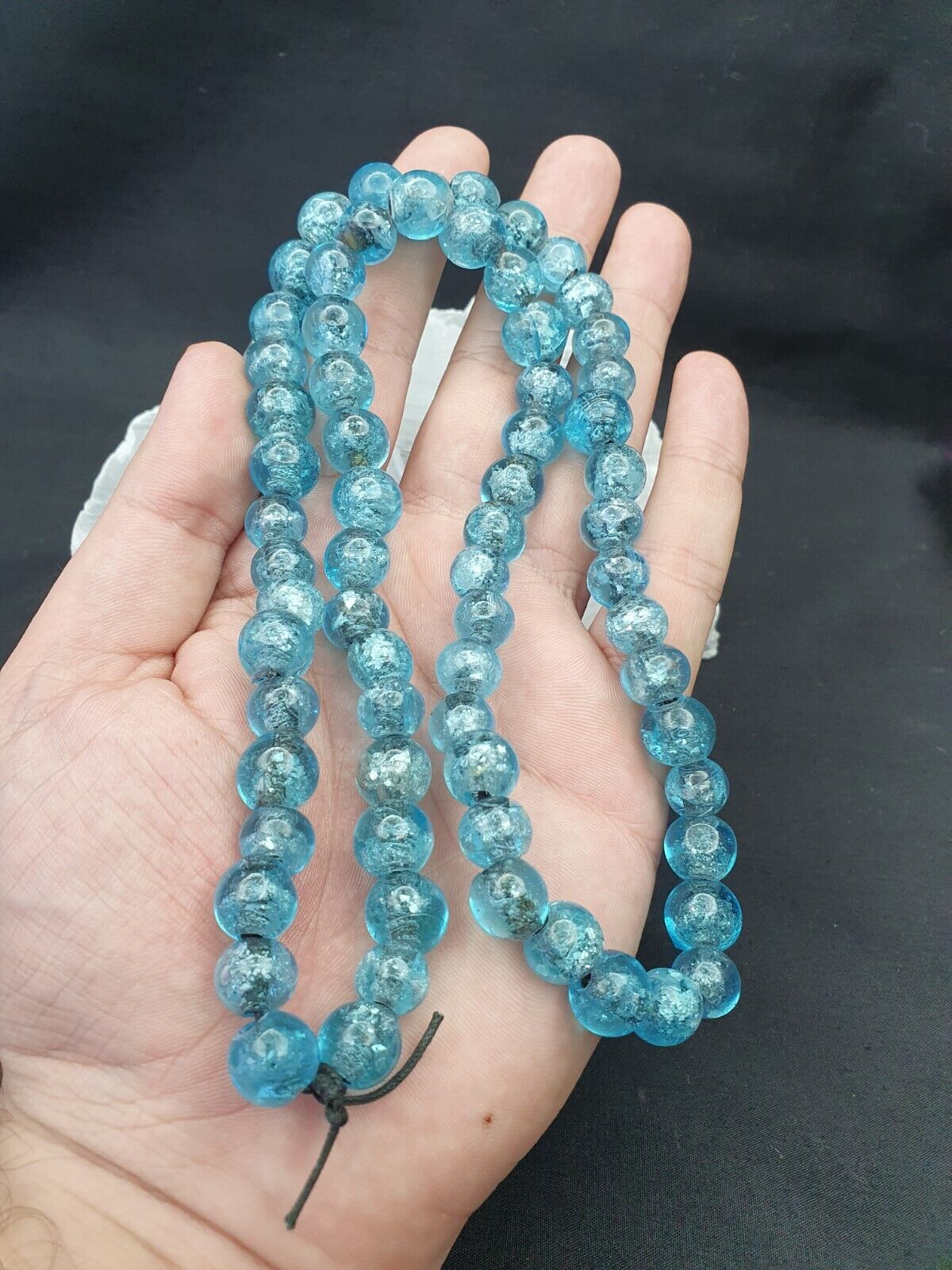 Antique glass beads Dutch lamp work Aqua Blue BEADS 11-11.5 mm