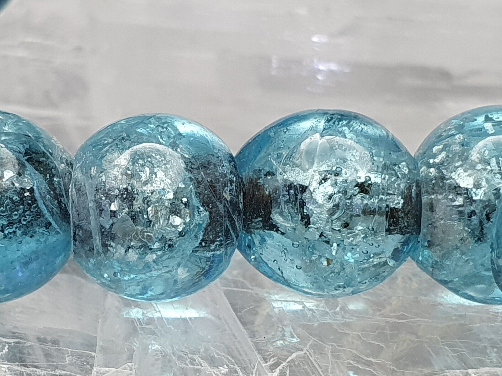 Antique glass beads Dutch lamp work Aqua Blue BEADS 11-11.5 mm