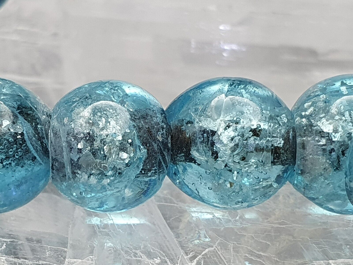 Antike Glasperlen, holländische Lampenarbeit, Aqua Blue BEADS 11-11,5 mm